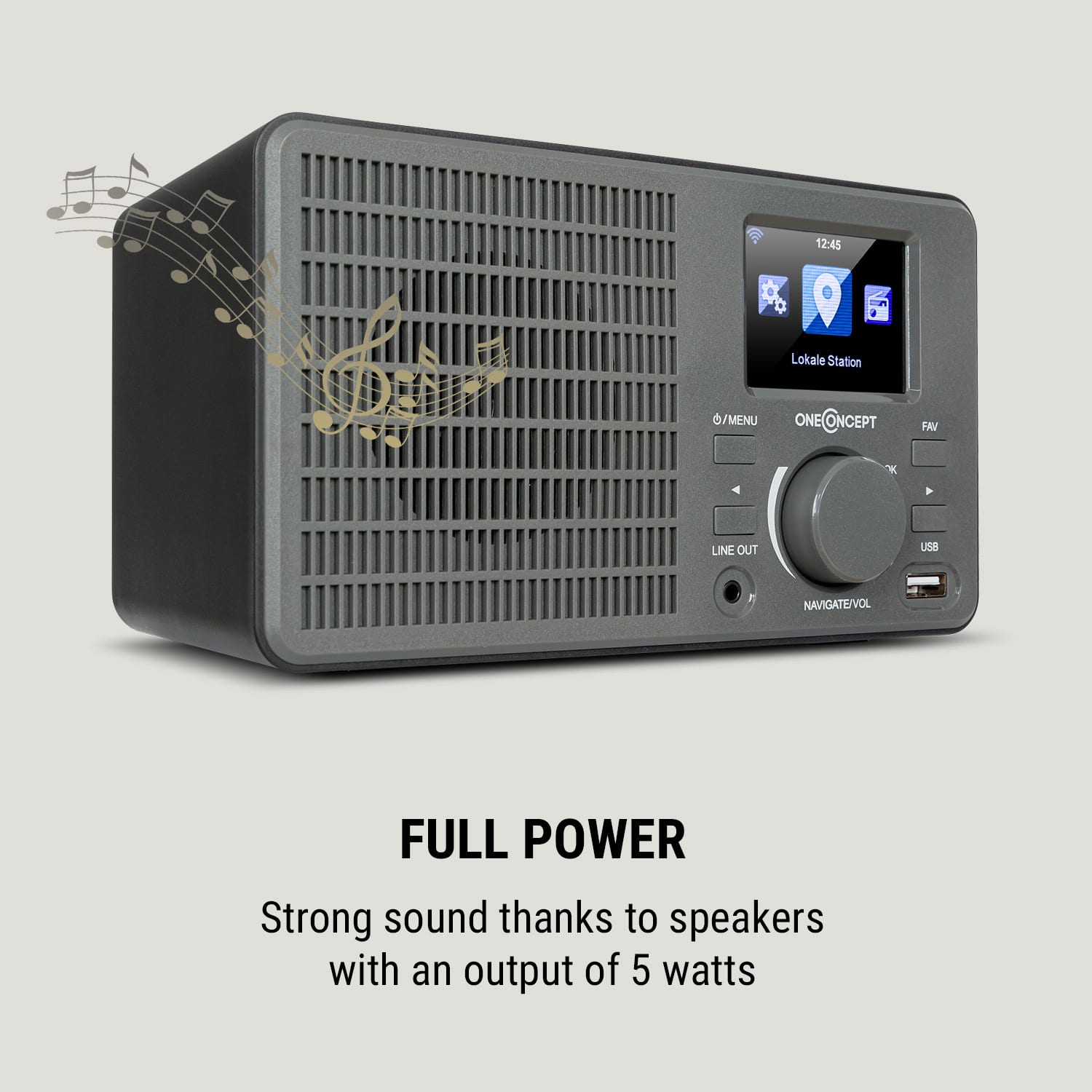 OneConcept TuneUp, internetové rádio, 5 W, WLAN, USB, HCC displej, linkový výstup, tmavosivé – Obrázok 5