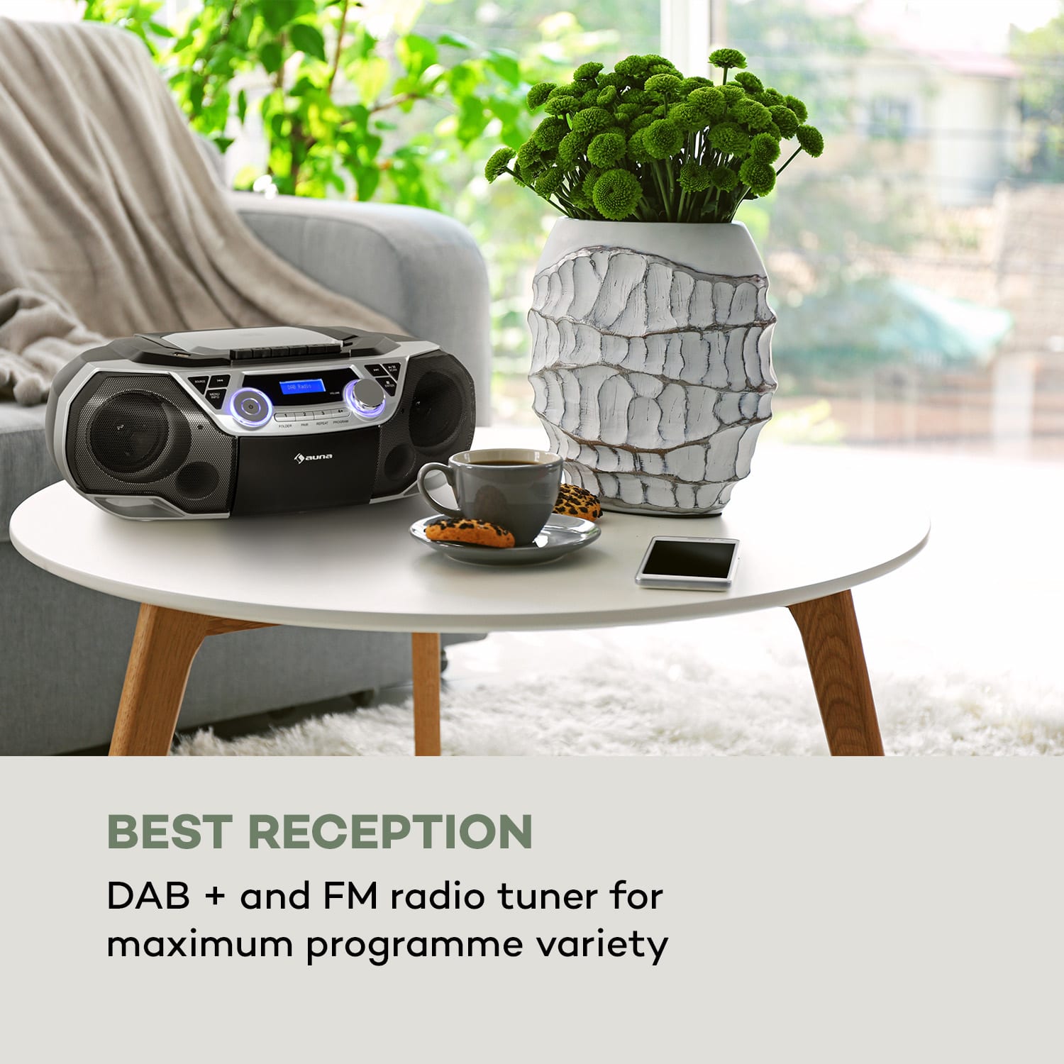 Auna Roadie 2K, boombox, CD prehrávač, kazetové rádio, DAB/DAB+, UKW, bluetooth, strieborný