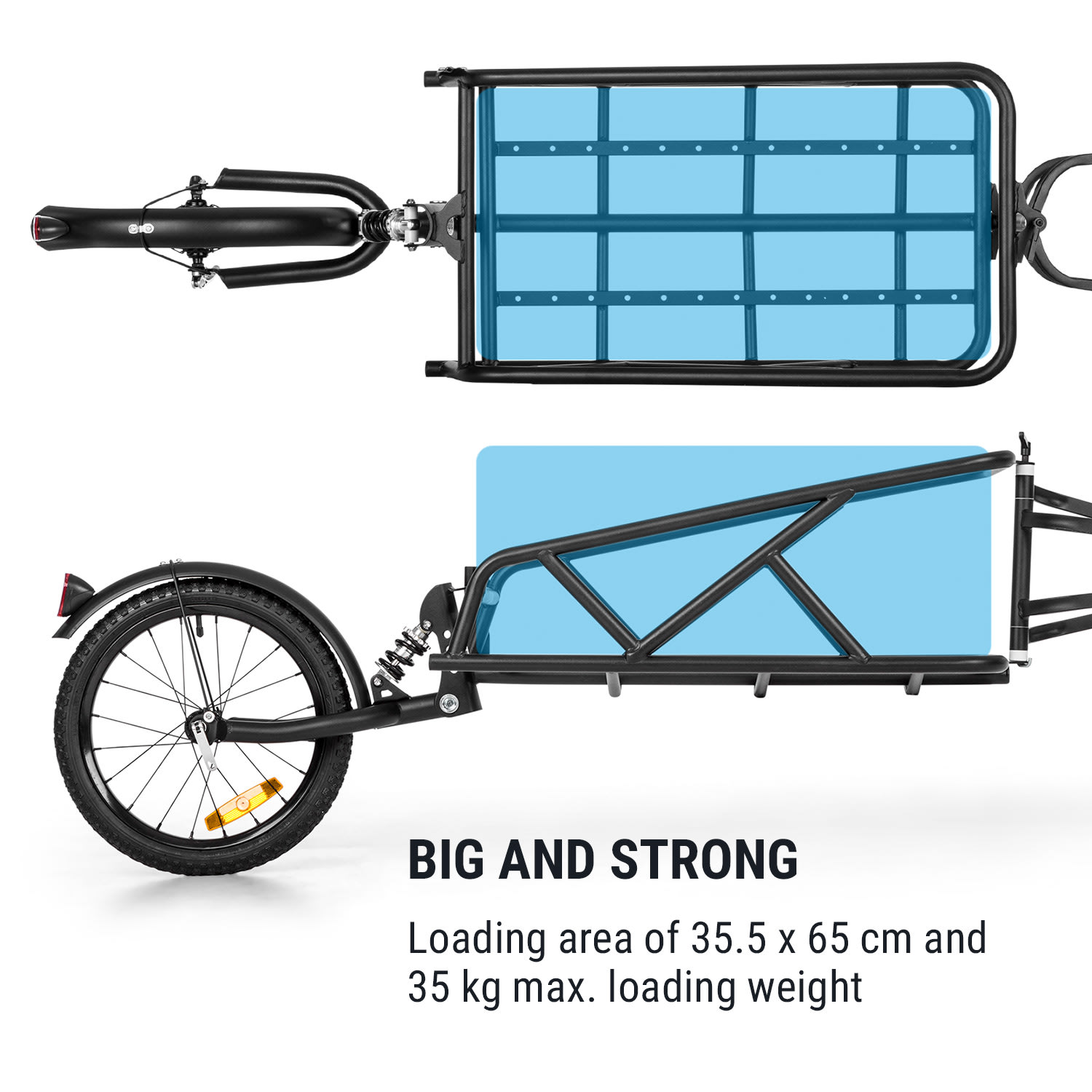 KLARFIT Follower, príves na bicykel, nosnosť 35 kg, 16" koleso, jednokolesový, čierny – Obrázok 2