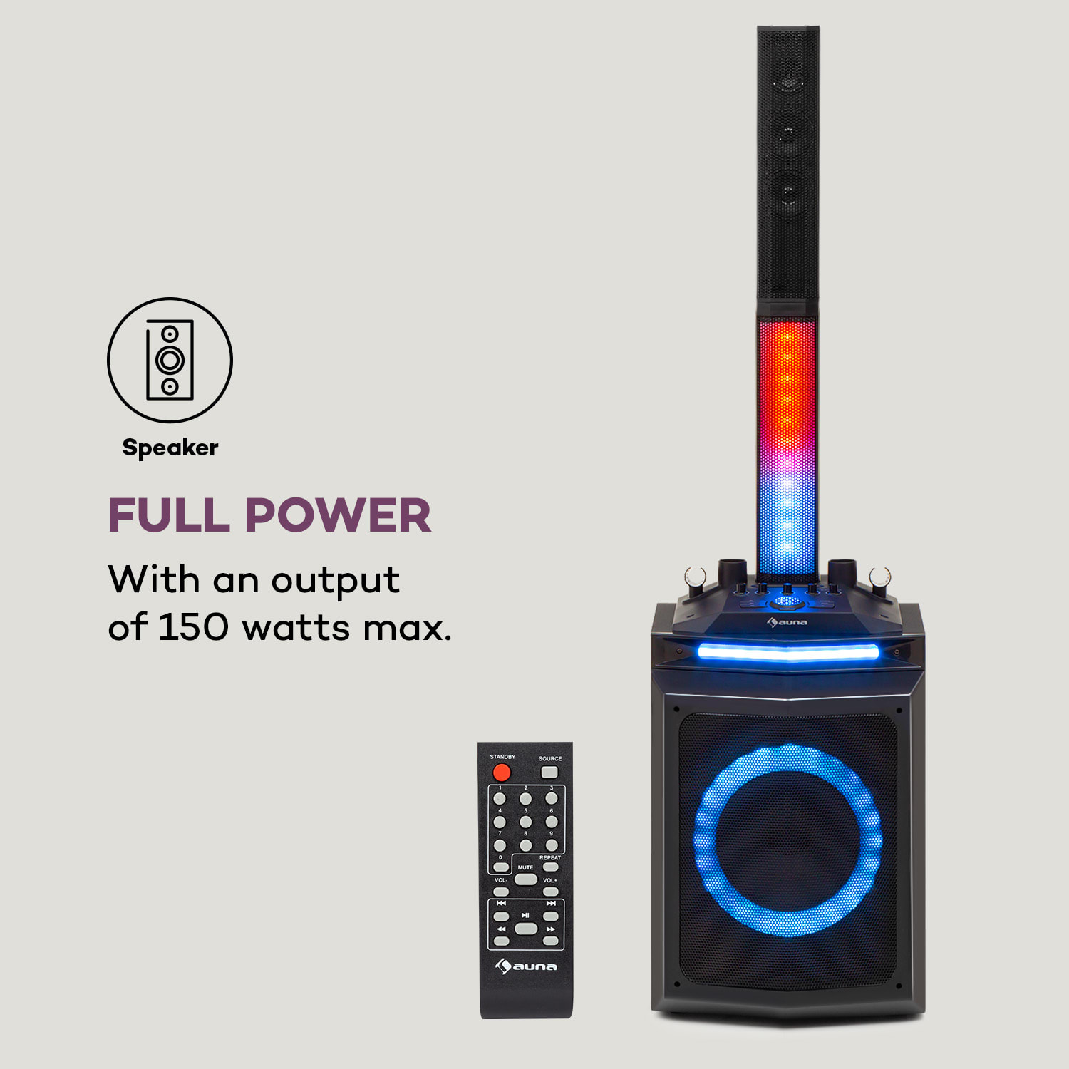 Auna Clubmaster Tube, párty zvukový systém, 150 W max., 10" woofer, USB, BT, AUX, čierny – Obrázok 4