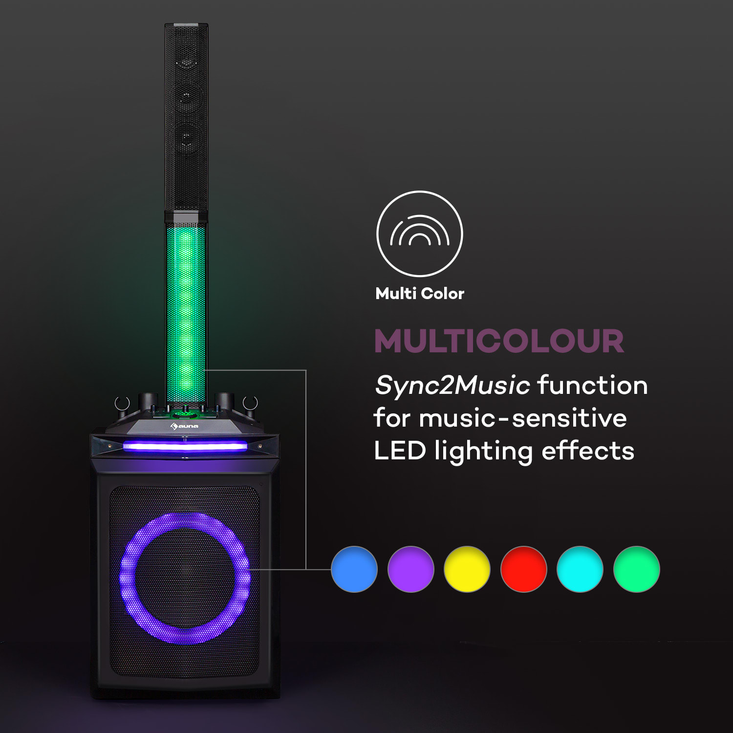 Auna Clubmaster Tube, párty zvukový systém, 150 W max., 10" woofer, USB, BT, AUX, čierny – Obrázok 5