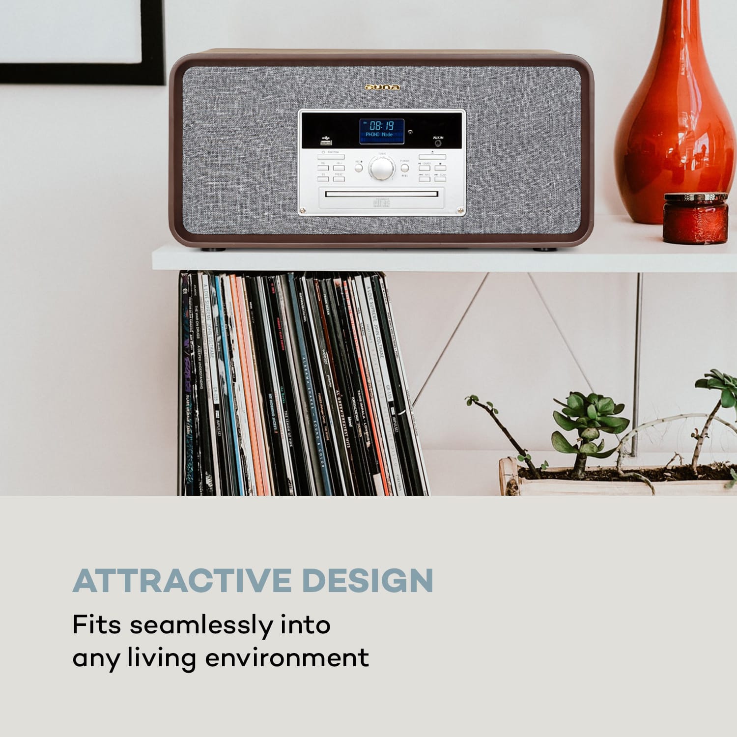 Auna Bella Ann, stereo systém, gramofón, rádio, DAB+/FM, USB, bluetooth, hnedý