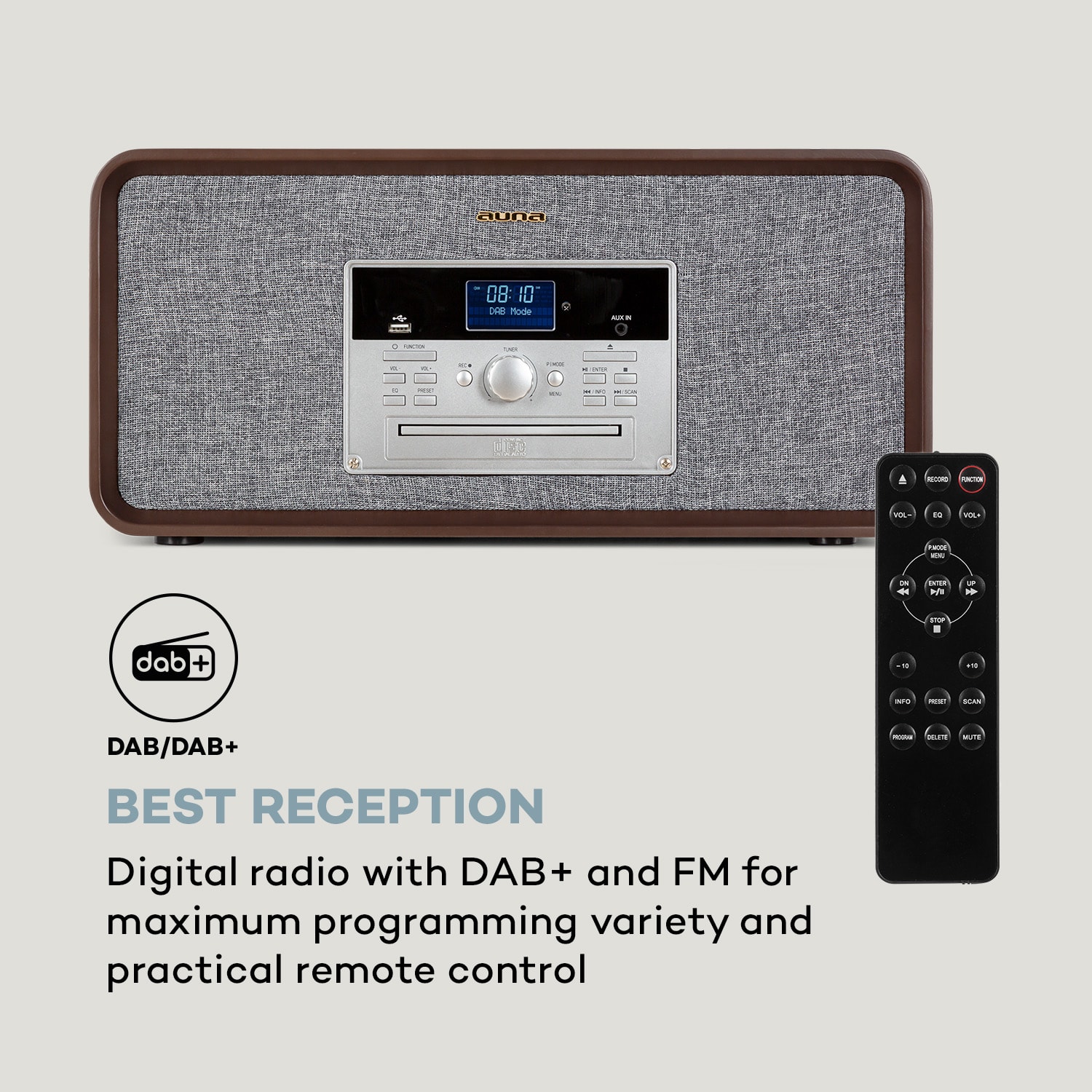 Auna Bella Ann, stereo systém, gramofón, rádio, DAB+/FM, USB, bluetooth, hnedý – Obrázok 2