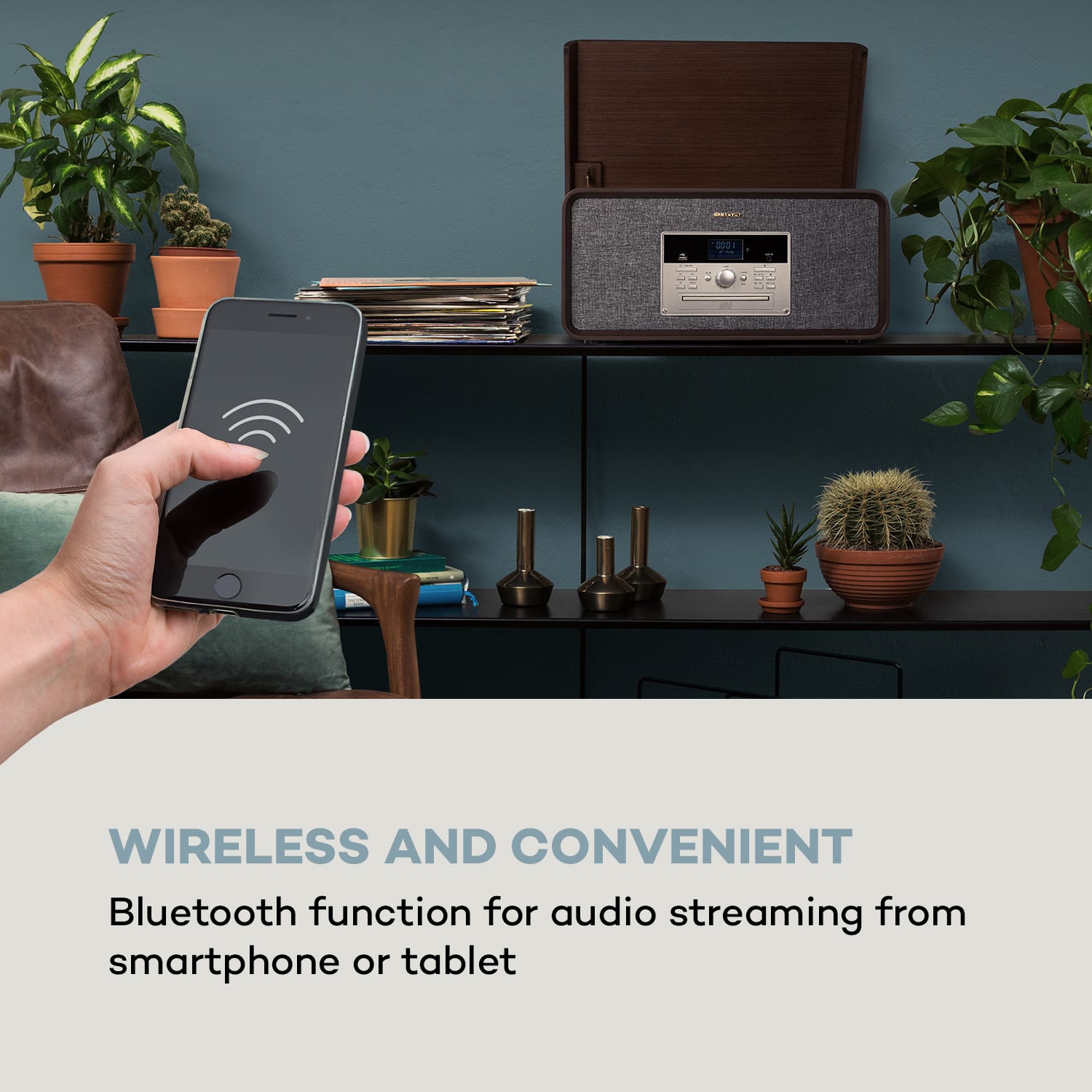 Auna Bella Ann, stereo systém, gramofón, rádio, DAB+/FM, USB, bluetooth, hnedý – Obrázok 3