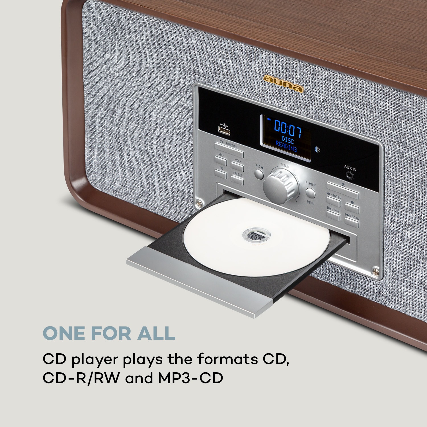 Auna Bella Ann, stereo systém, gramofón, rádio, DAB+/FM, USB, bluetooth, hnedý – Obrázok 4