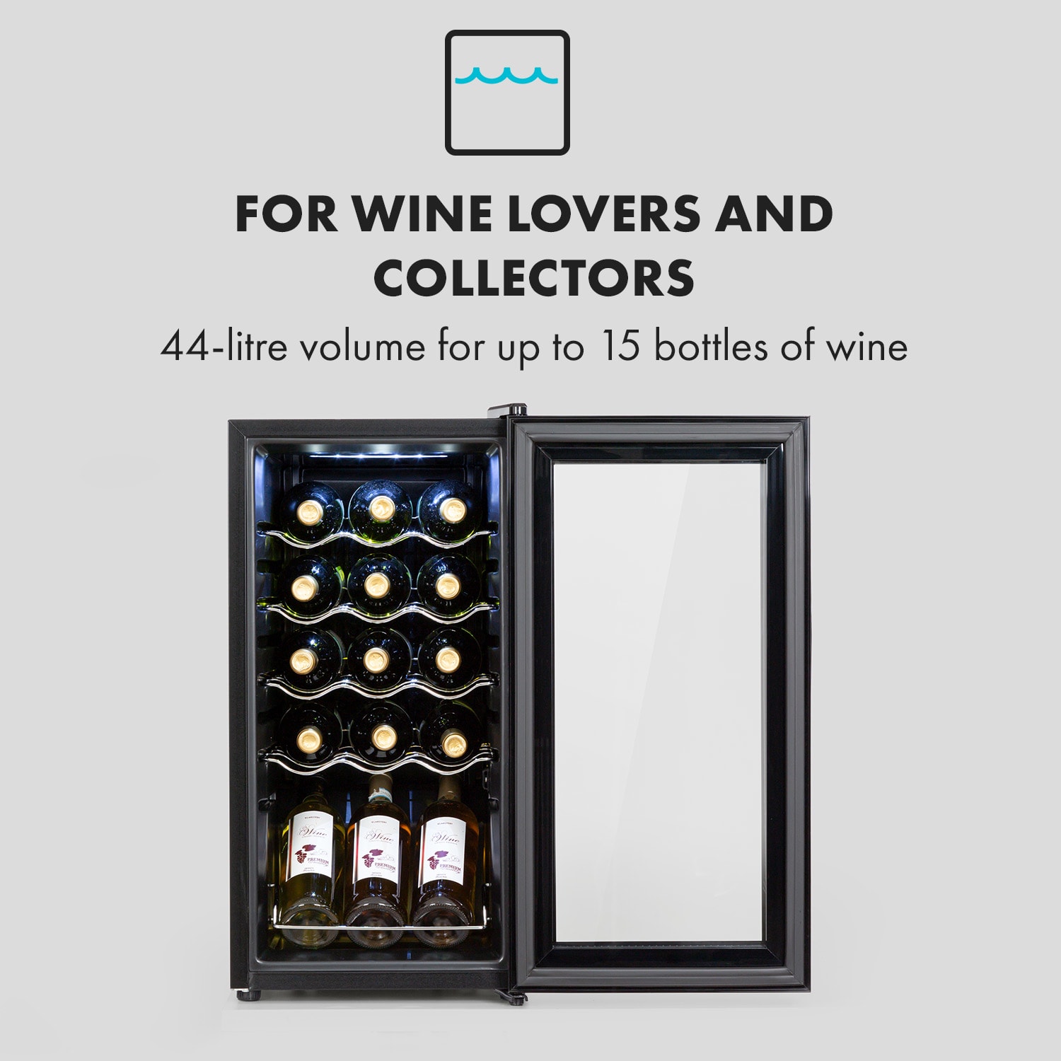 Klarstein Shiraz 15 Slim Uno, vinotéka, 44 l, 135 W, 5–18°C, dotykové ovládanie, čierna – Obrázok 2