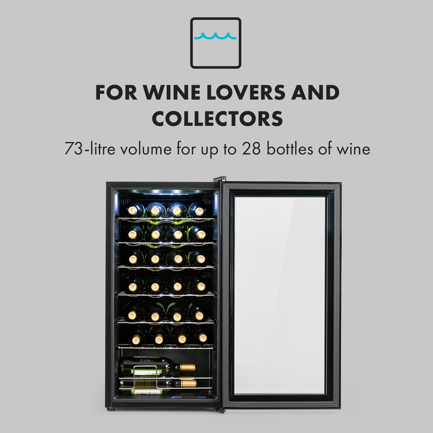 Klarstein Shiraz 28 Uno, vinotéka, 74 l, 28 fliaš, 5-18°C, dotykový ovládací panel – Obrázok 2