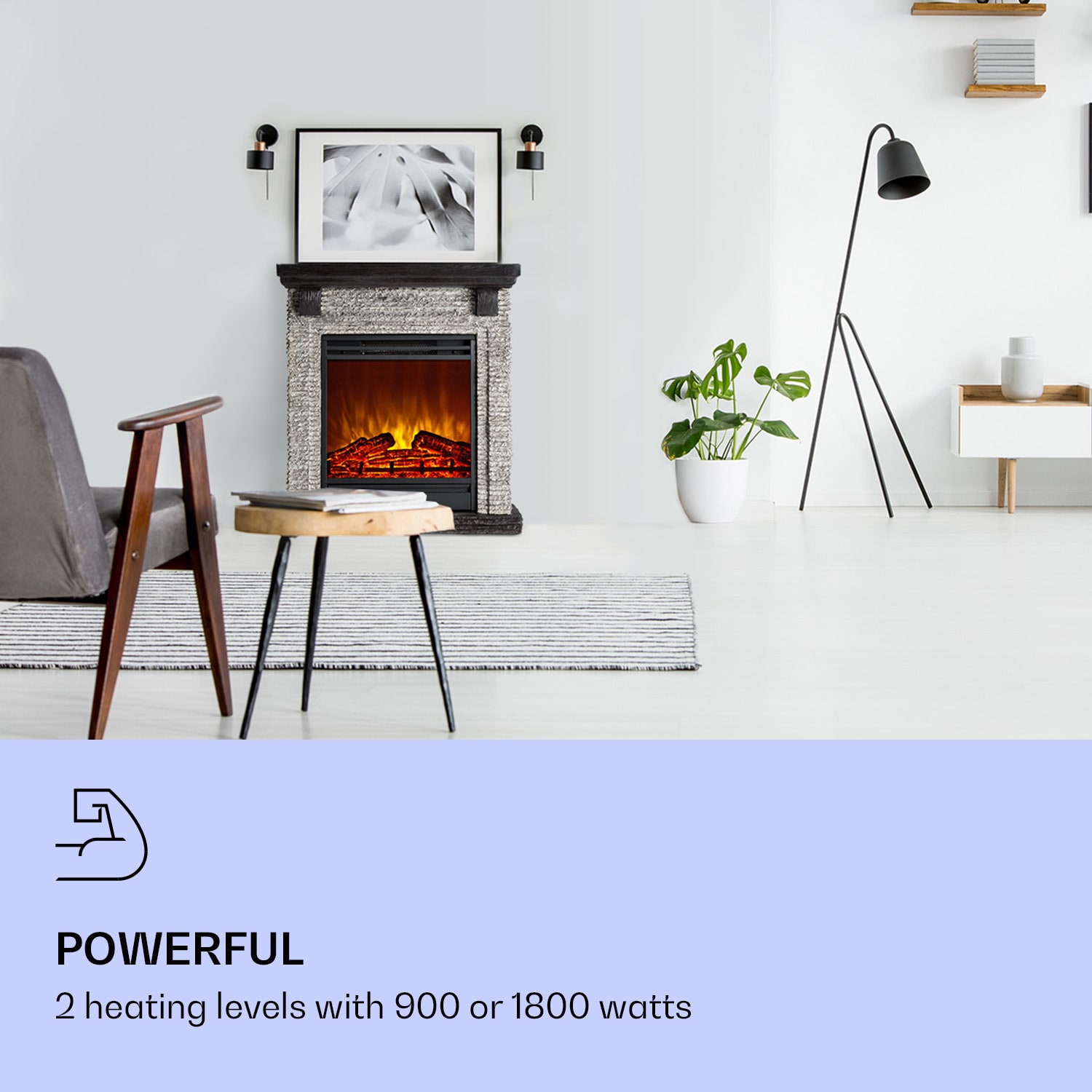 Klarstein Etna, elektrický krb, 1800 W, týždenný časovač, diaľkové ovládanie, sivý/čierny