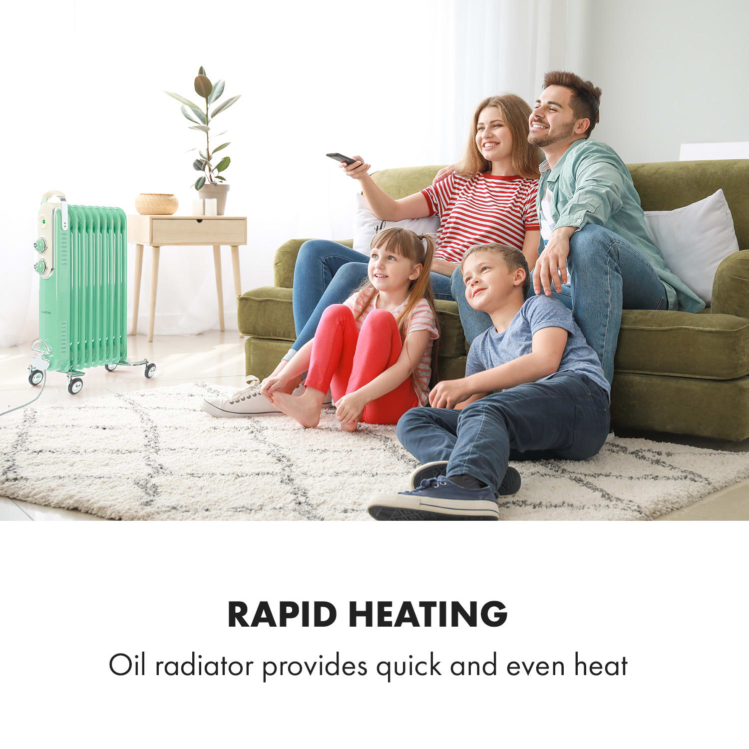 Klarstein Thermaxx Retroheat, olejový radiátor, 2000 W, kolieska, zelený – Obrázok 3