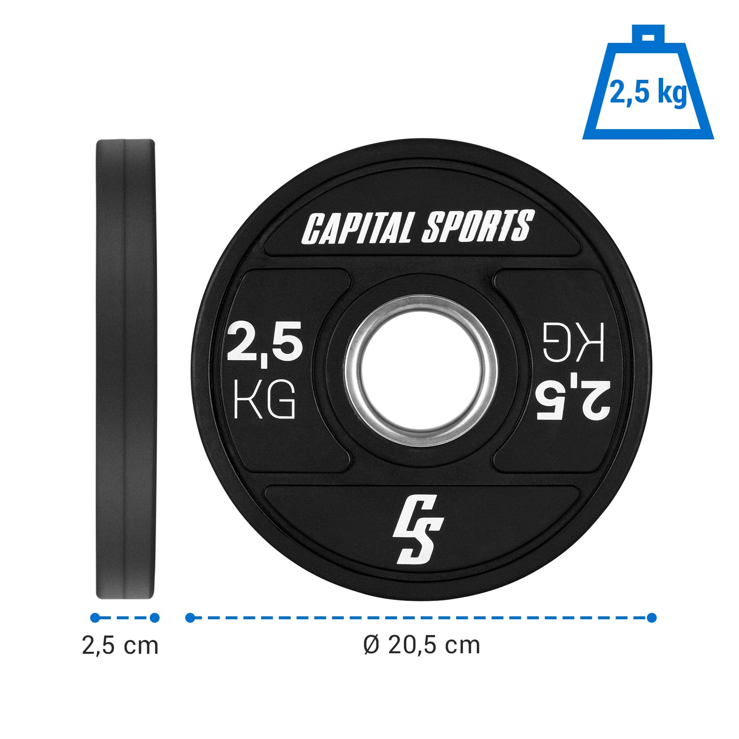 Capital Sports Elongate 2020, kotúče, 2 x 2,5 kg, tvrdá guma, 50,4 mm – Obrázok 5