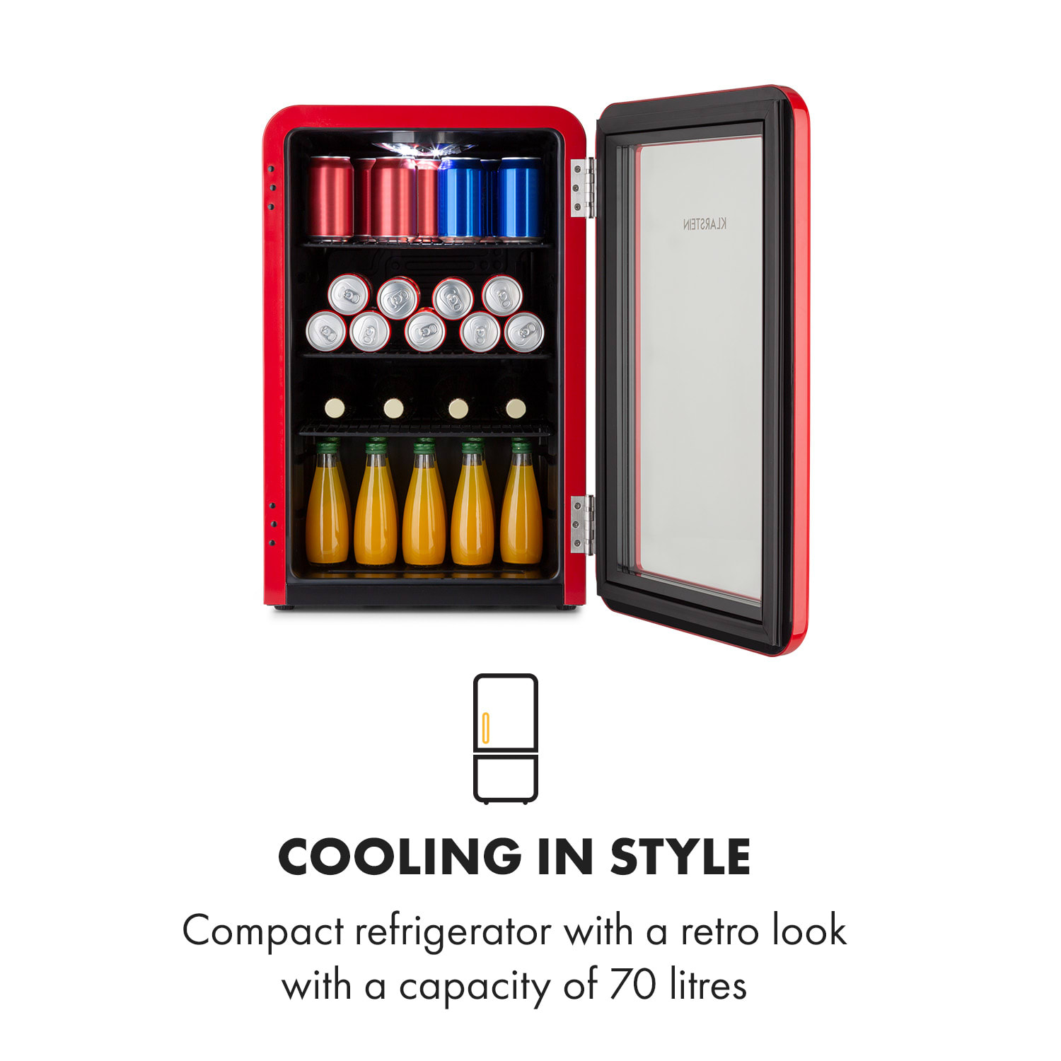 Klarstein PopLife 70L, chladnička na nápoje, 70 l, 0 – 10°C, retro dizajn – Obrázok 2