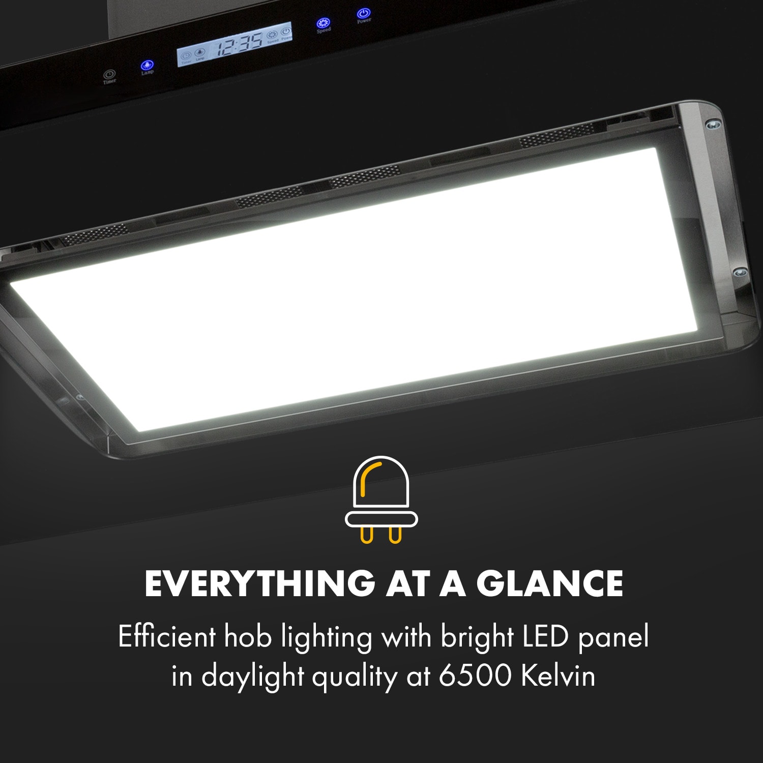 Klarstein Valeria Brilliant Edition, ostrovčekový digestor, 90 cm, 643 m³/h, dotykový, LED čierny – Obrázok 2