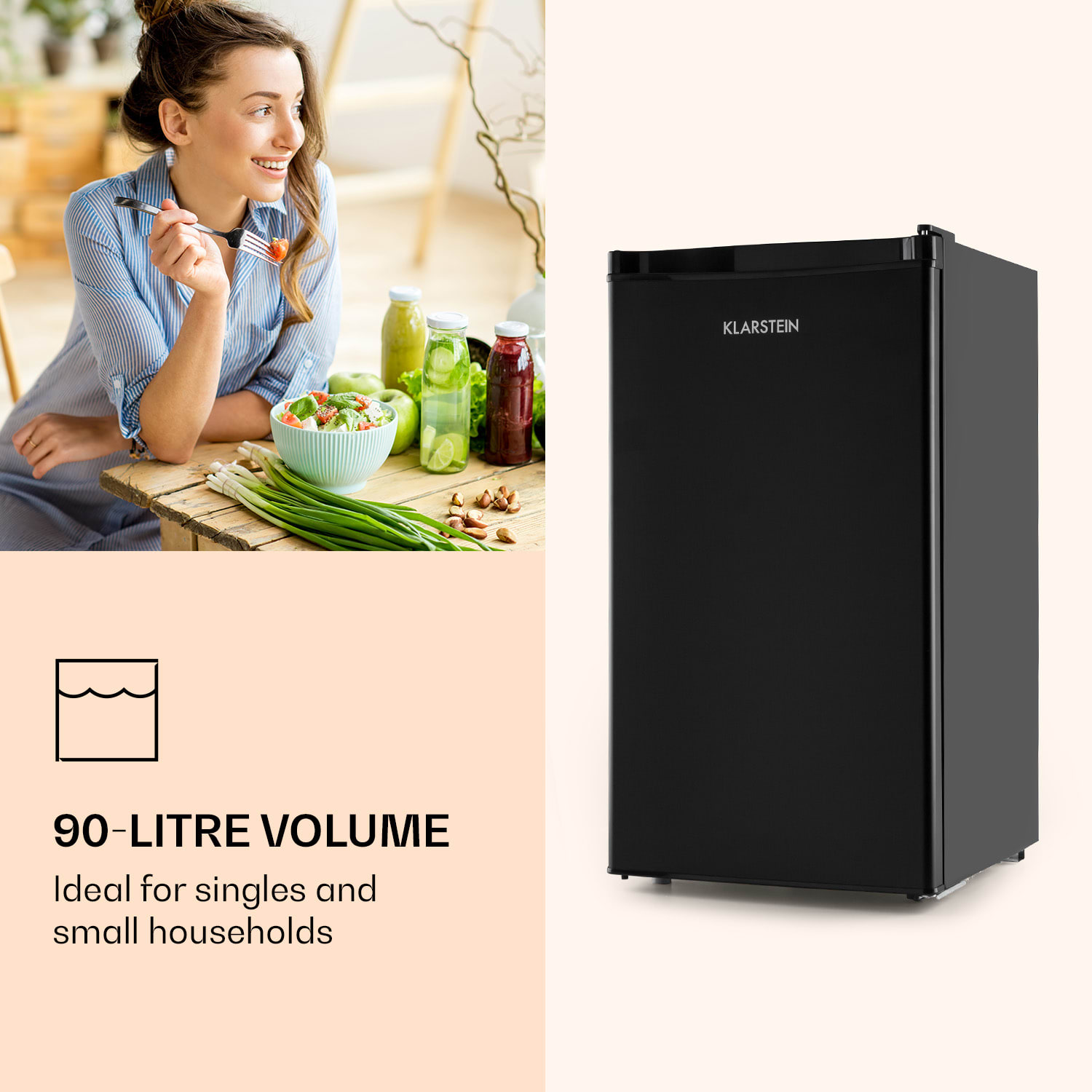 Klarstein Obsidian, chladnička, 90 l, energet. trieda A+, priečinok na zeleninu – Obrázok 3