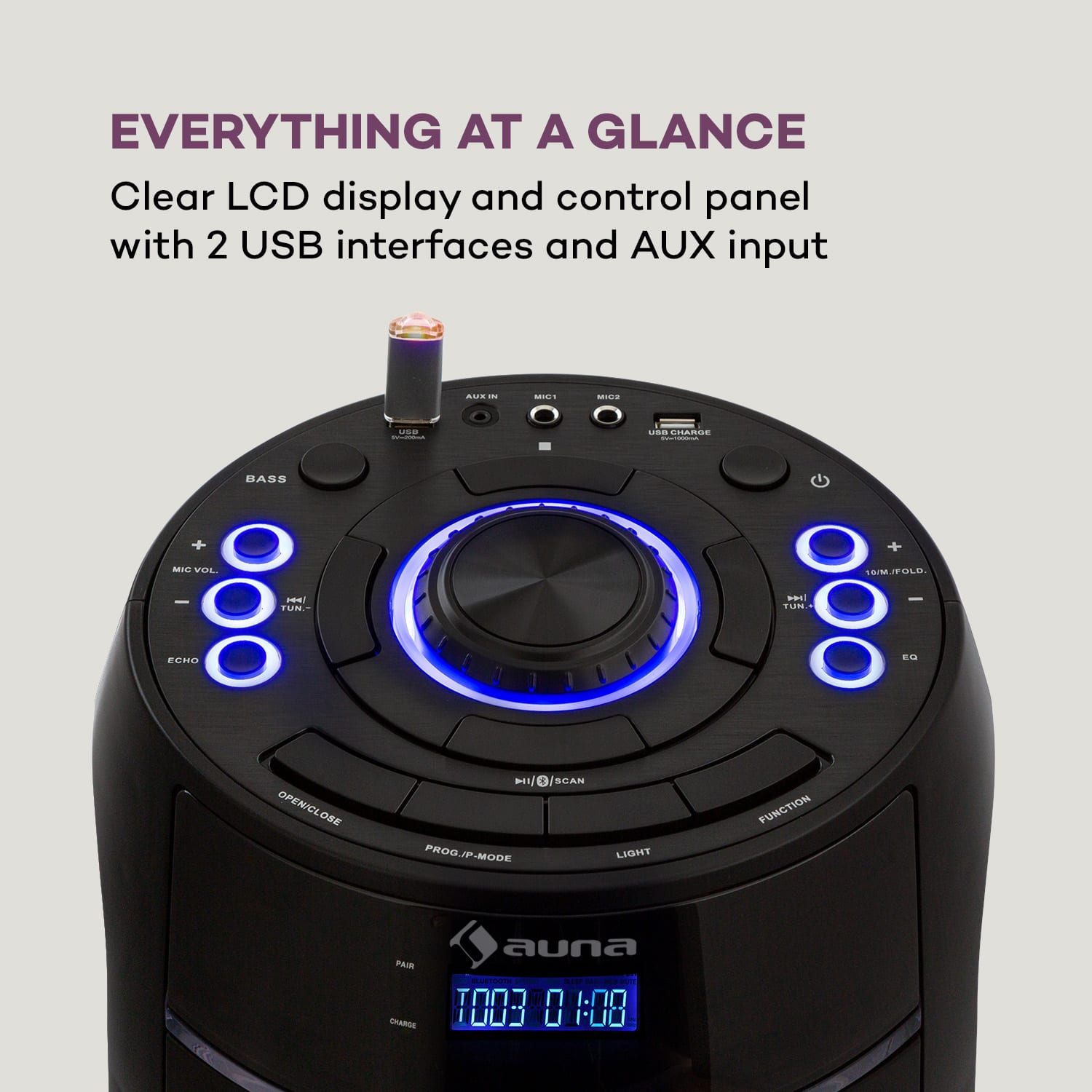 Auna ULTRASONIC CD, párty reproduktor, 100 W, 2 x 6,5" woofer, čierny – Obrázok 3