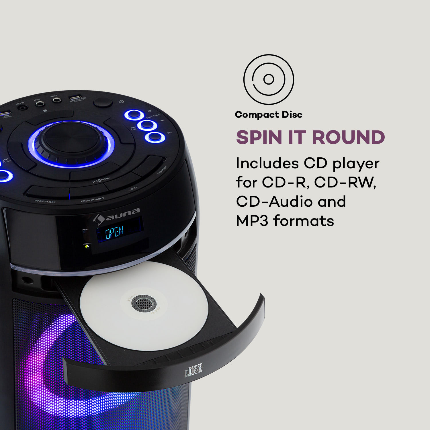 Auna ULTRASONIC CD, párty reproduktor, 100 W, 2 x 6,5" woofer, čierny – Obrázok 4
