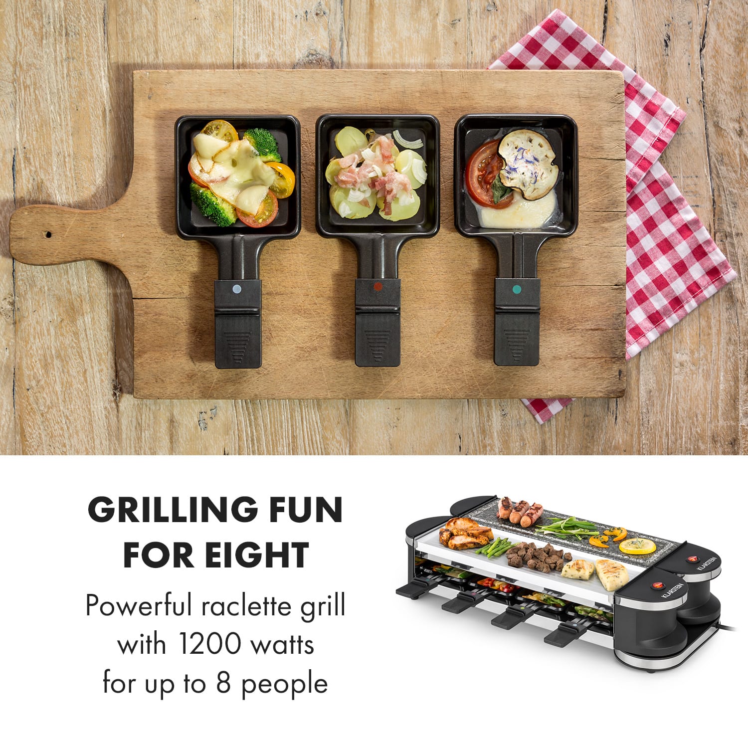 Klarstein Tenderloin 50/50, raclette gril, 1200 W, prírodný kameň, pre 8 osôb, biely
