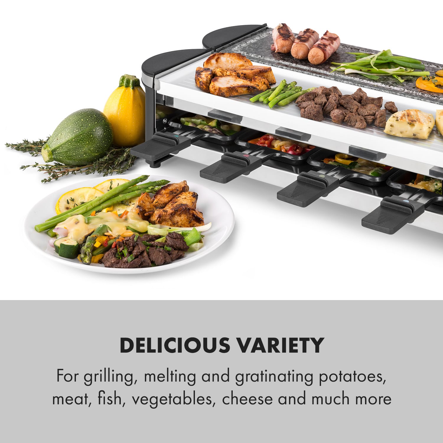 Klarstein Tenderloin 50/50, raclette gril, 1200 W, prírodný kameň, pre 8 osôb, biely – Obrázok 3