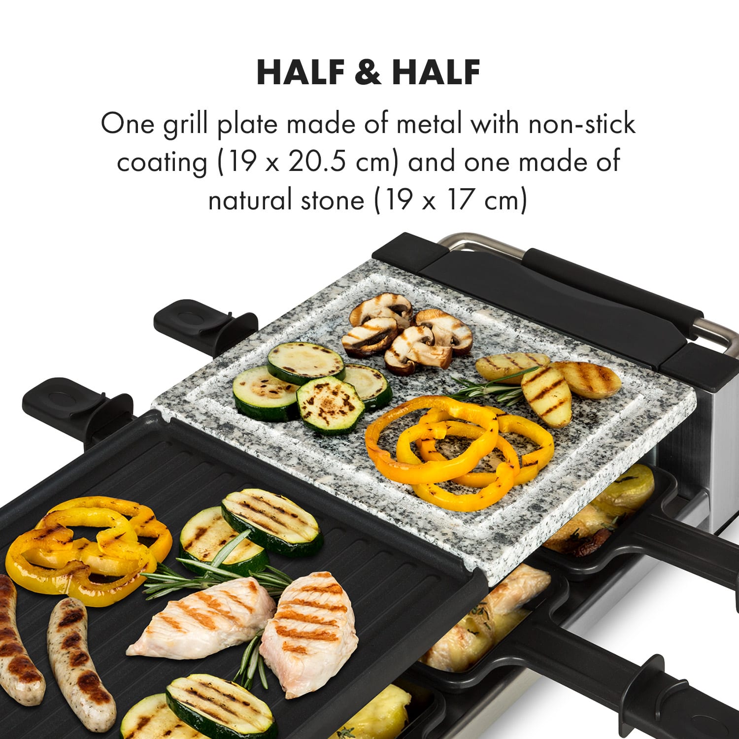 Klarstein Bistecca, raclette gril, 1200 W, kov/kameň, 8 osôb, LED kontrolka – Obrázok 3