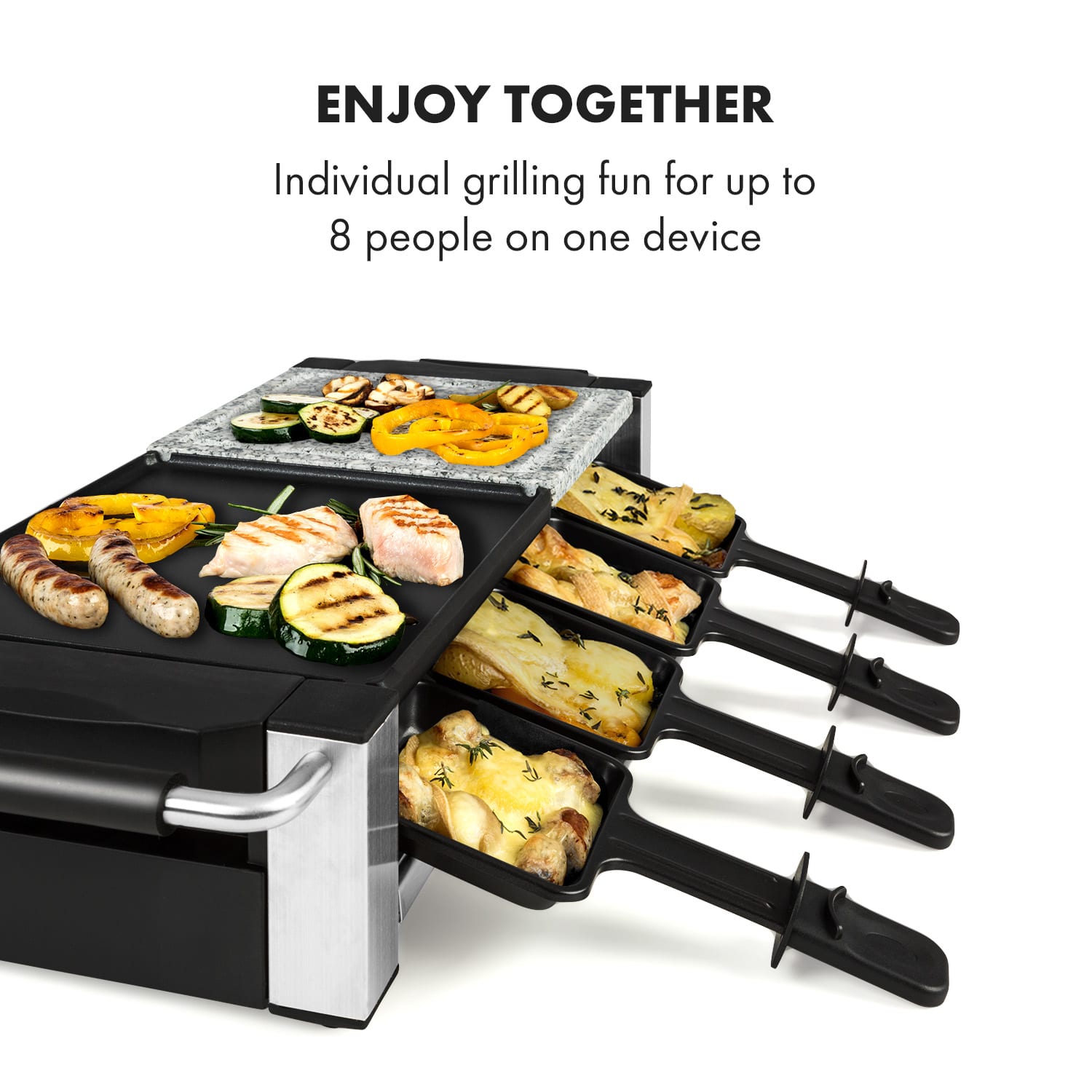 Klarstein Bistecca, raclette gril, 1200 W, kov/kameň, 8 osôb, LED kontrolka – Obrázok 4