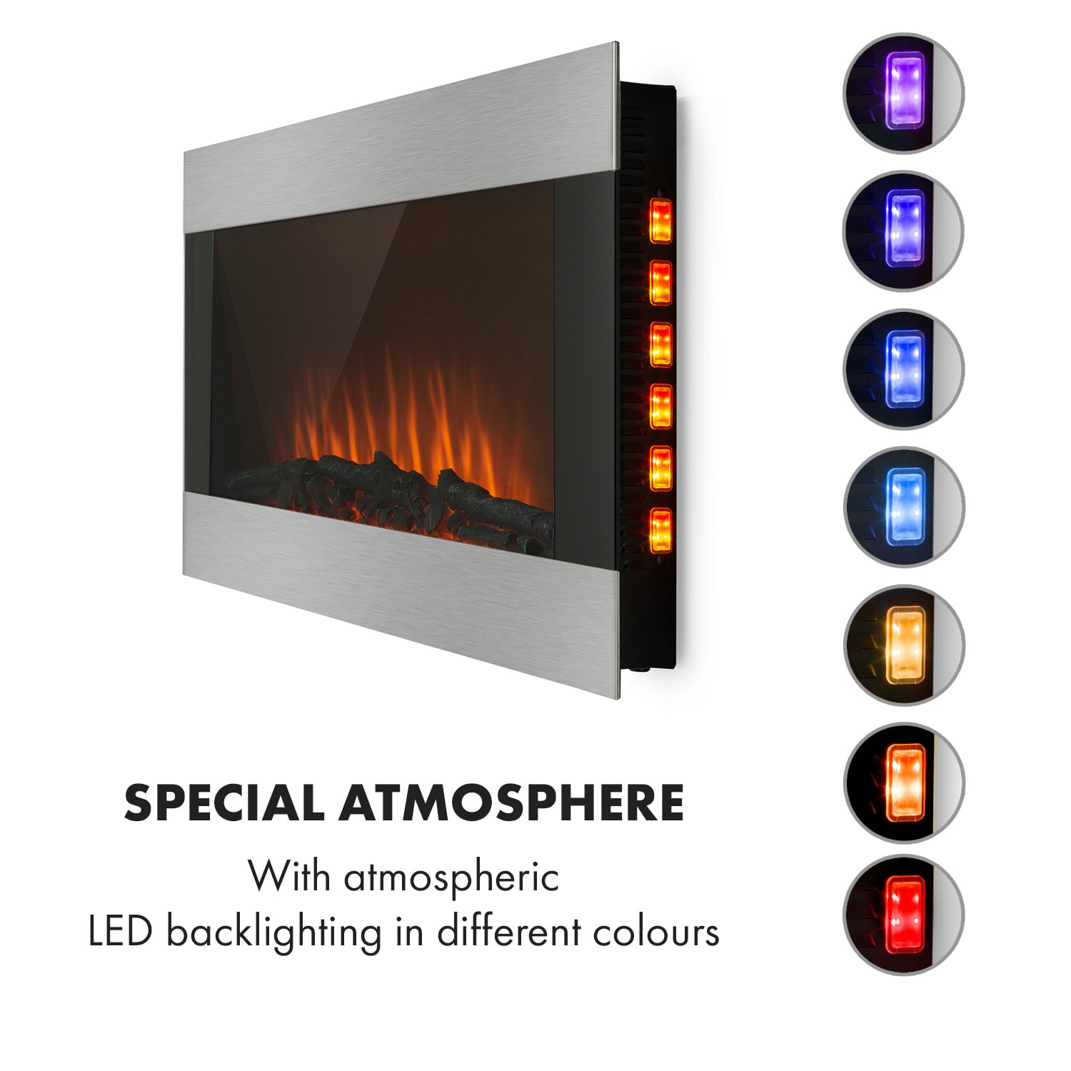 Klarstein Basel Illumine, elektrický krb, 2000 W, 2 úrovne ohrevu, termostat, sklo, ušľachtilá oceľ – Obrázok 2