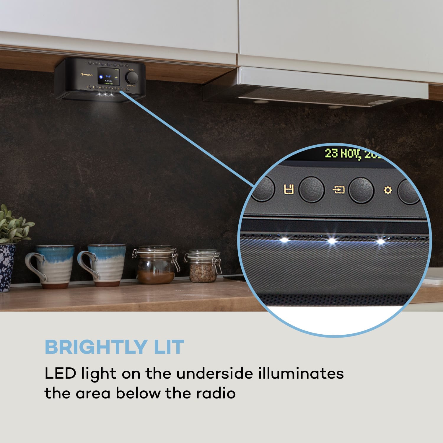 Auna Sound Maître, kuchynské rádio, zabudovanie pod kuchynské skrinky, internet/DAB+/FM, BT, AUX – Obrázok 5