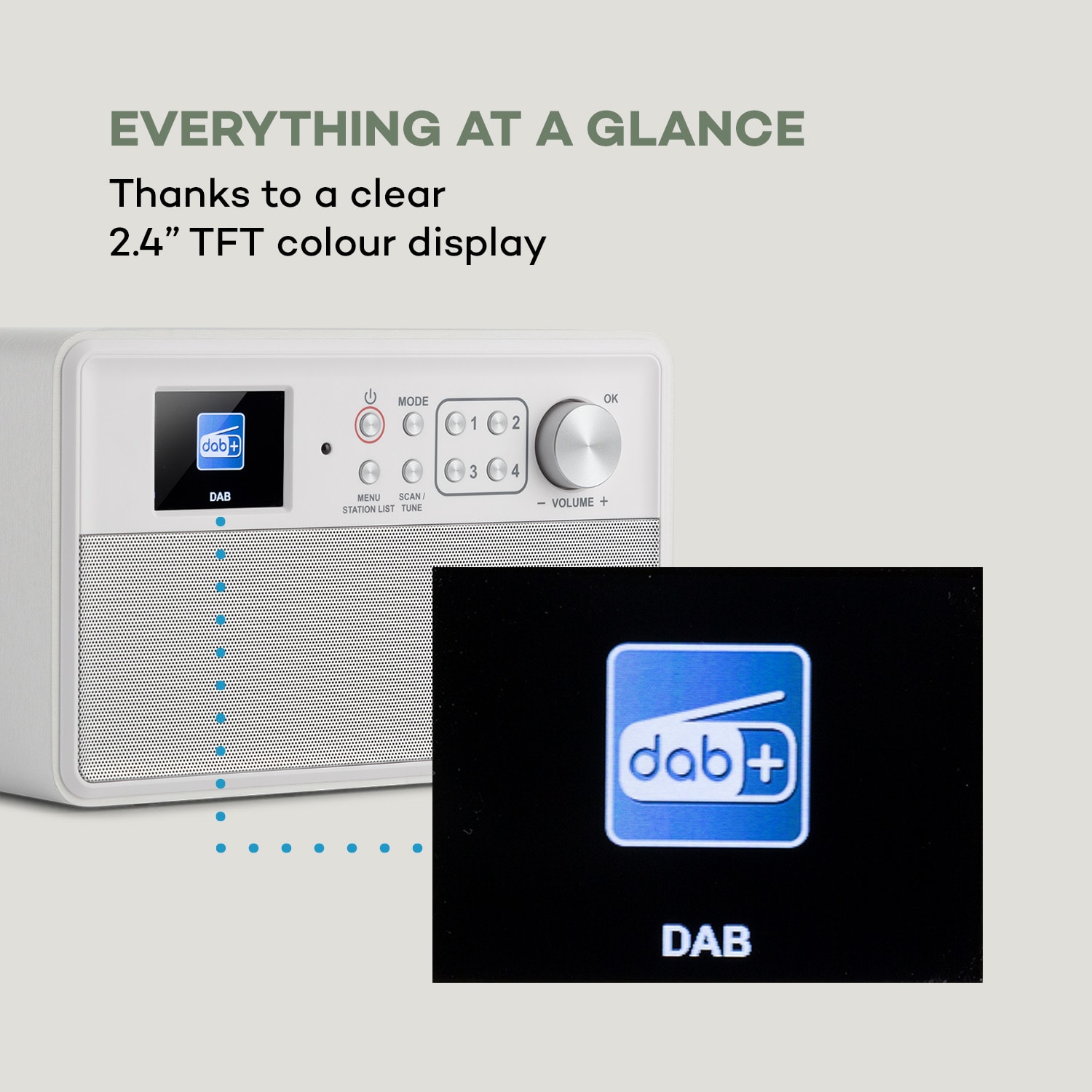Auna Nestor, DAB+ rádio, DAB+/FM, 2 prevádzkové režimy, 2,4" TFT farebný displej, biele – Obrázok 4