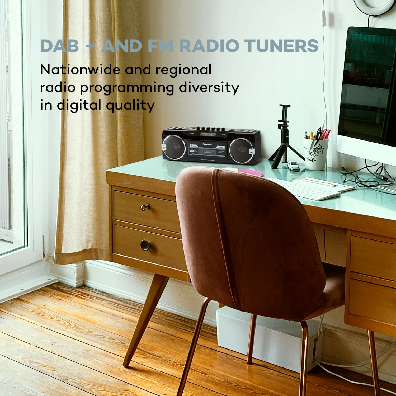Auna Duke DAB, kazetový magnetofón, rádio, DAB+/FM, BT, USB, SD, teleskopická anténa
