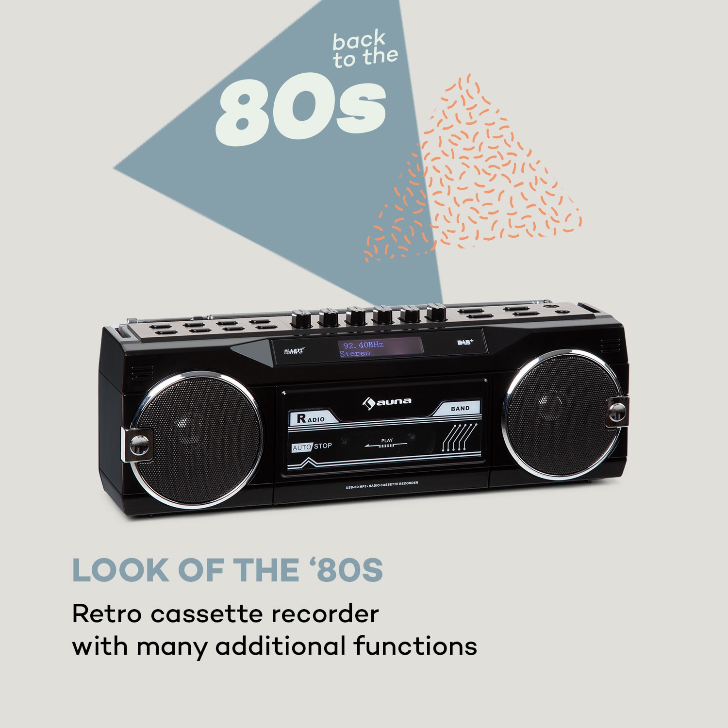 Auna Duke DAB, kazetový magnetofón, rádio, DAB+/FM, BT, USB, SD, teleskopická anténa – Obrázok 2