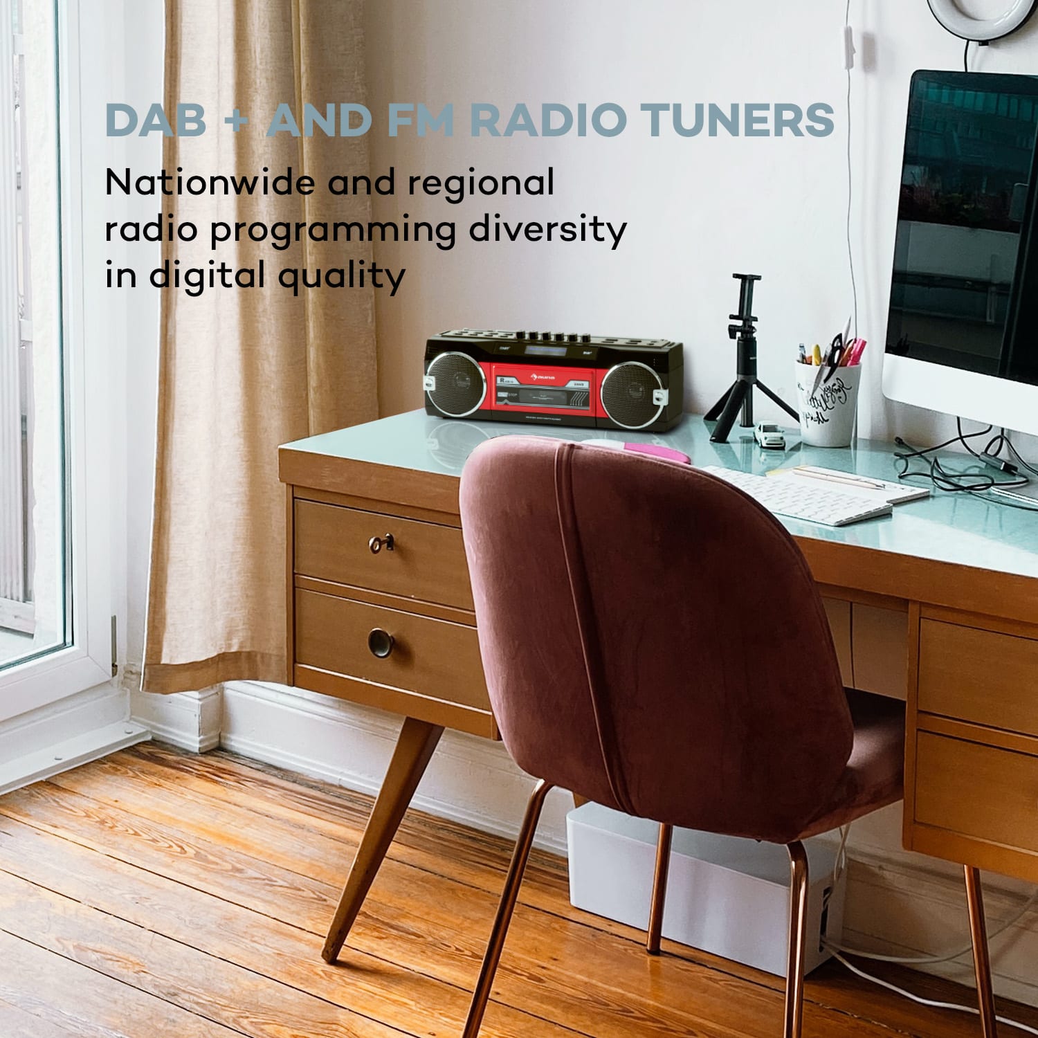 Auna Duke DAB, kazetový magnetofón, rádio, DAB+/FM, BT, USB, SD, teleskopická anténa