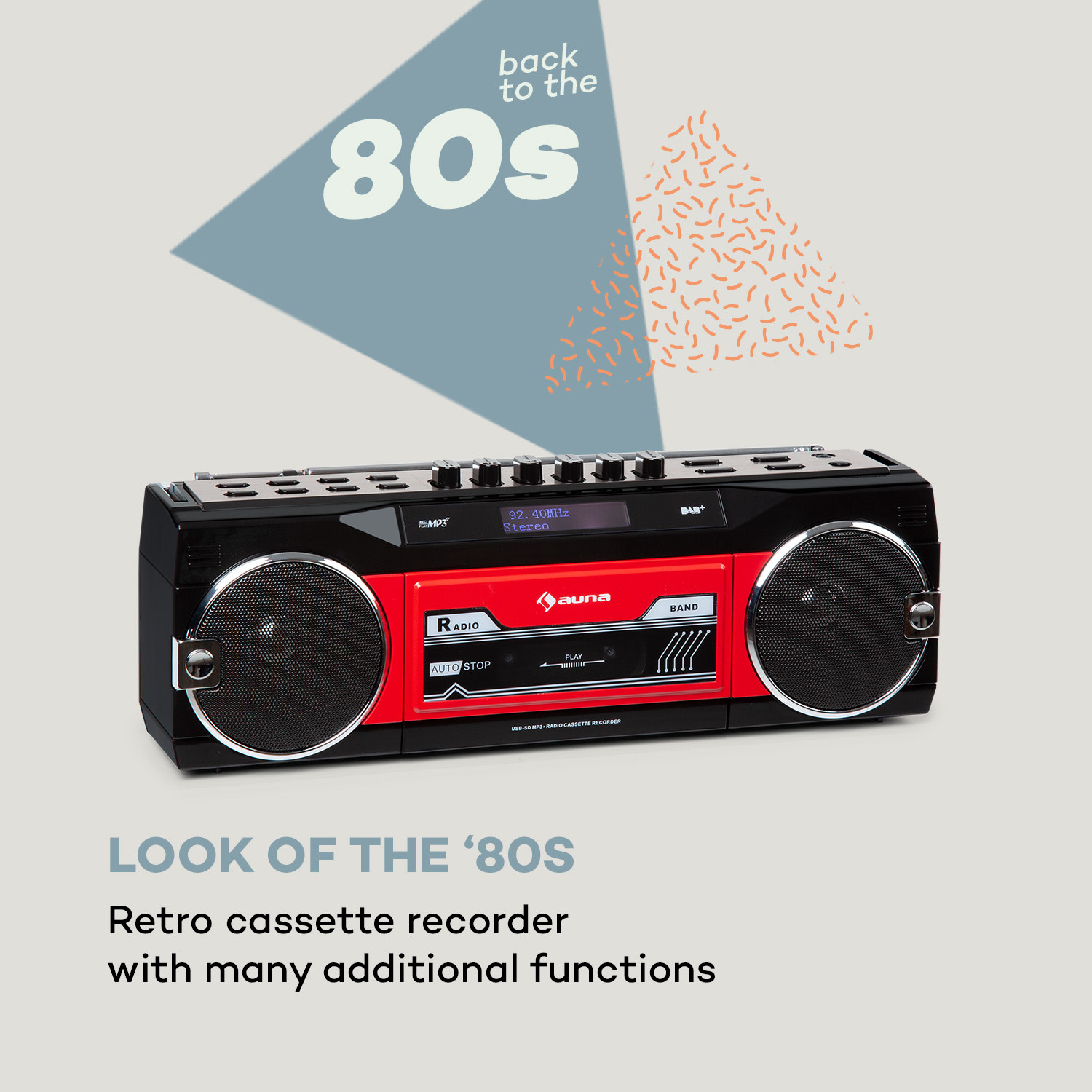 Auna Duke DAB, kazetový magnetofón, rádio, DAB+/FM, BT, USB, SD, teleskopická anténa – Obrázok 2