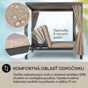 Blumfeldt Eremitage Double XL, ležadlo, pre 2 osoby, oceľový rám, slnečná strecha, závesy