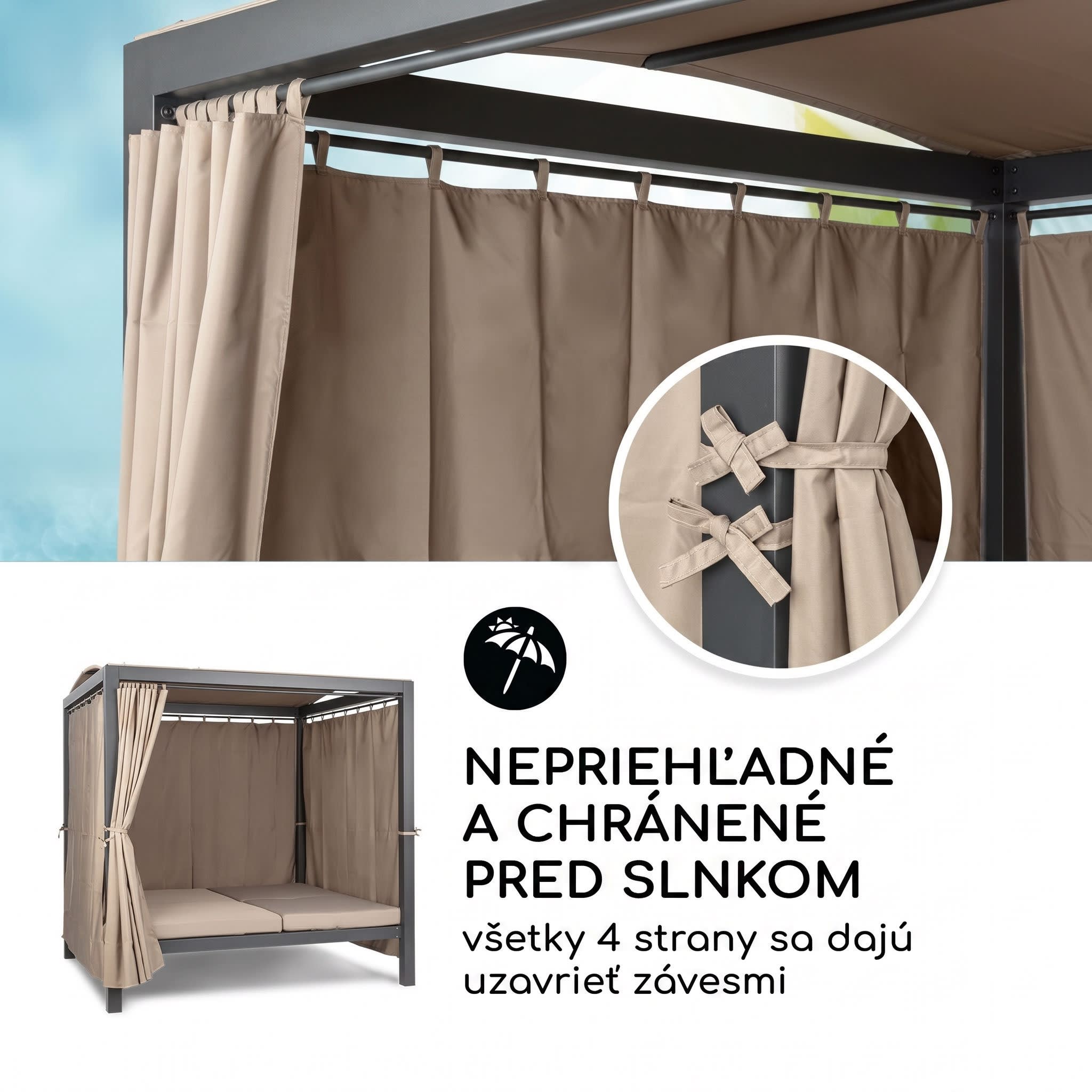 Blumfeldt Eremitage Double XL, ležadlo, pre 2 osoby, oceľový rám, slnečná strecha, závesy – Obrázok 3