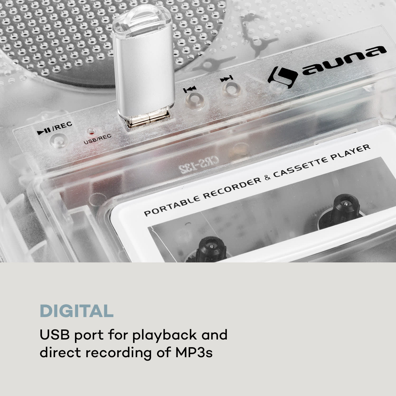 Auna ClearTech, magnetofón, diktafón, USB, MP3, prenosný, transparentný – Obrázok 4