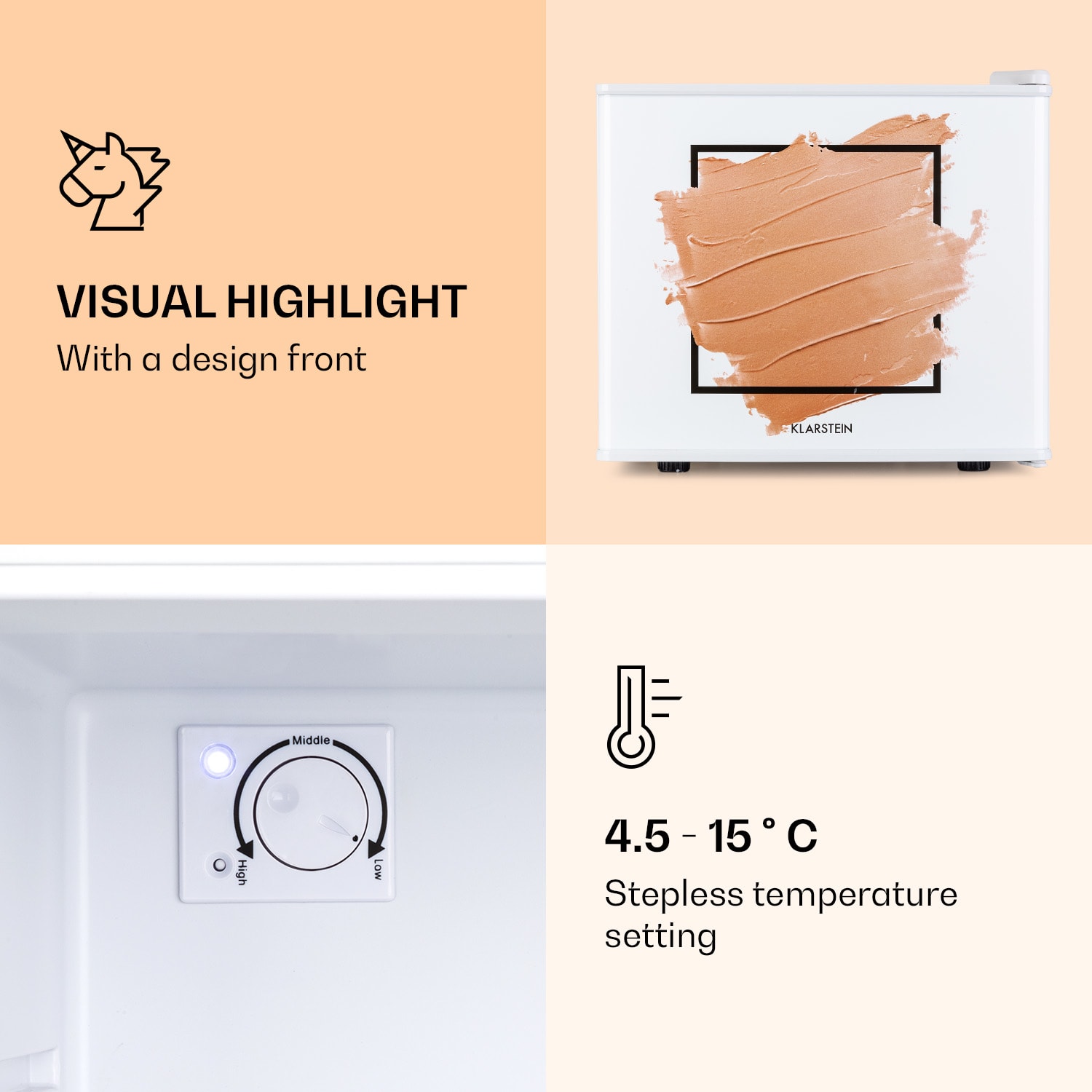 Klarstein Pretty Cool, chladnička na kozmetiku, 17 l, 50 W, 1 polica, Apricot – Obrázok 4