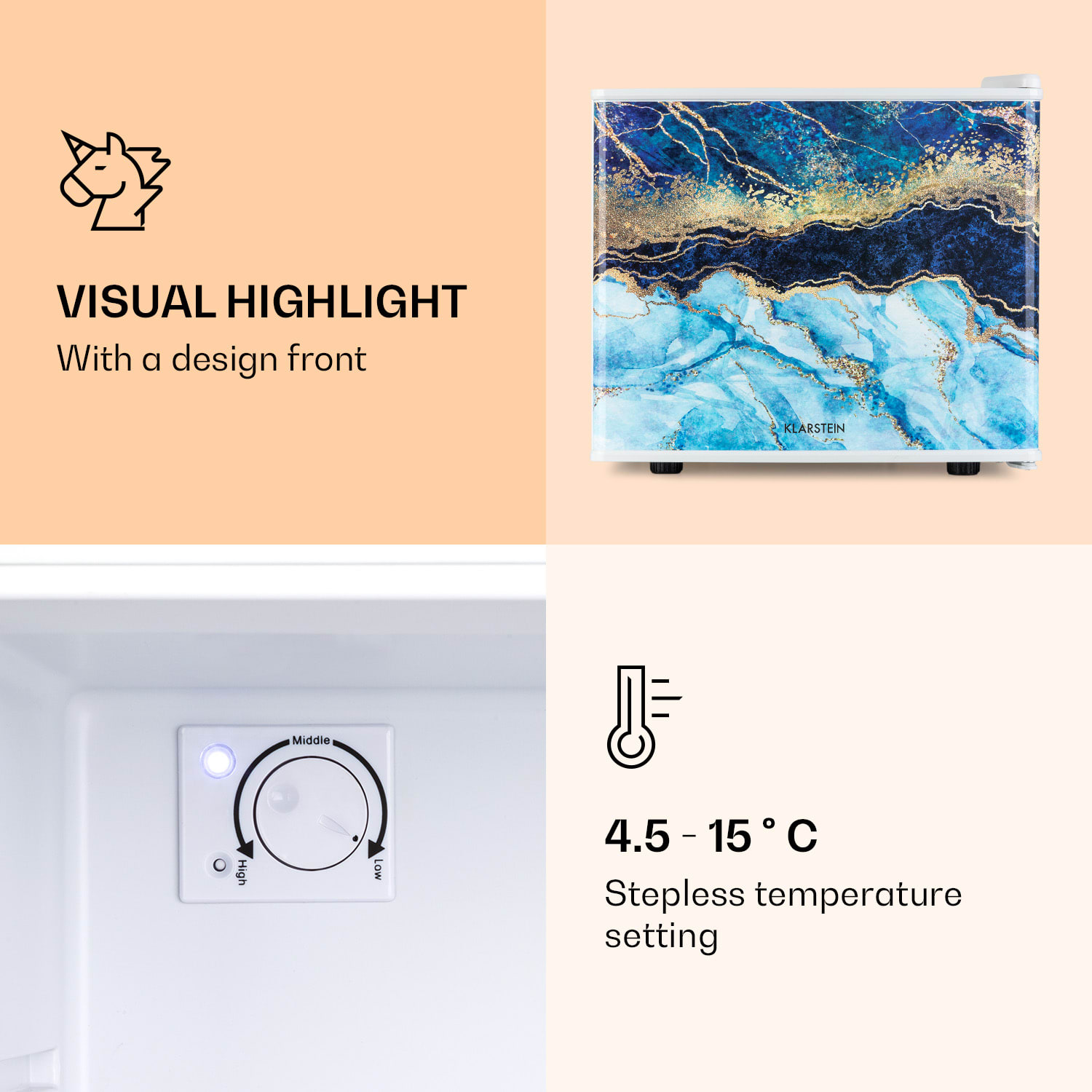 Klarstein Pretty Cool, chladnička na kozmetiku, Abstrakt, 17 litrov, 50 W, 1 polica – Obrázok 4
