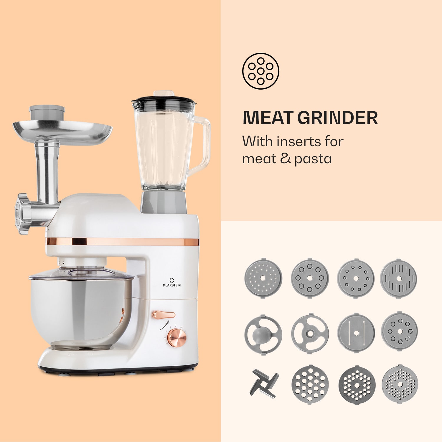 Klarstein Lucia Elegance, kuchynský robot, mixér, mlynček na mäso, 1800W, bez BPA – Obrázok 4