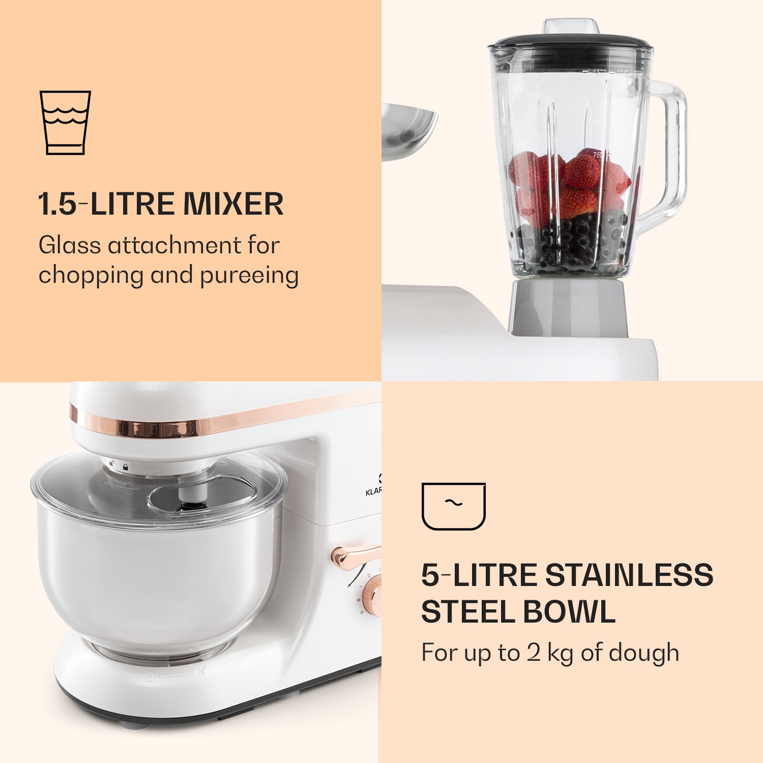 Klarstein Lucia Elegance, kuchynský robot, mixér, mlynček na mäso, 1800W, bez BPA – Obrázok 5