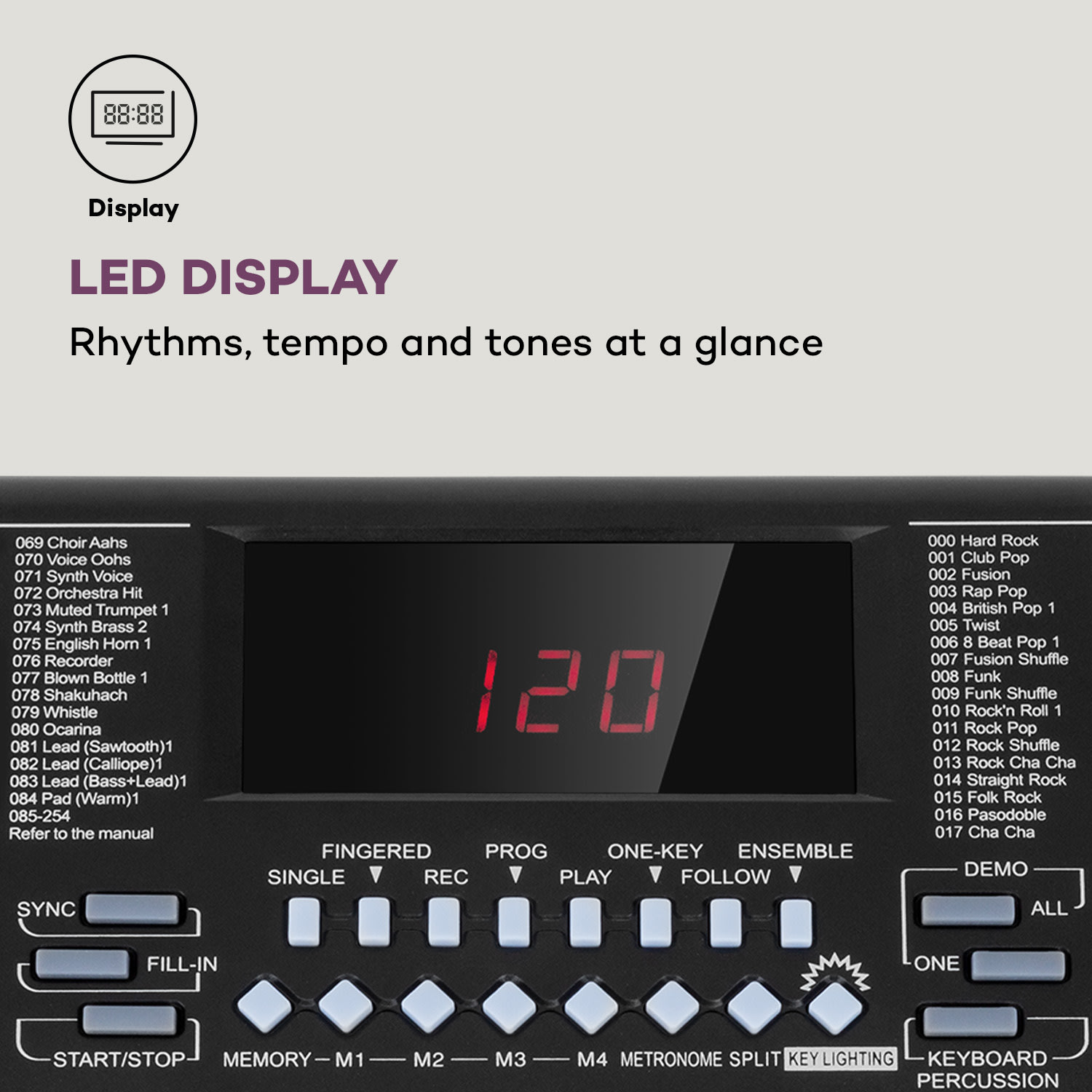 SCHUBERT Etude 255 LCD, keyboard s učebnými funkciami, 61 kláves, LED displej, osvetlené klávesy, 255 rytmov – Obrázok 3