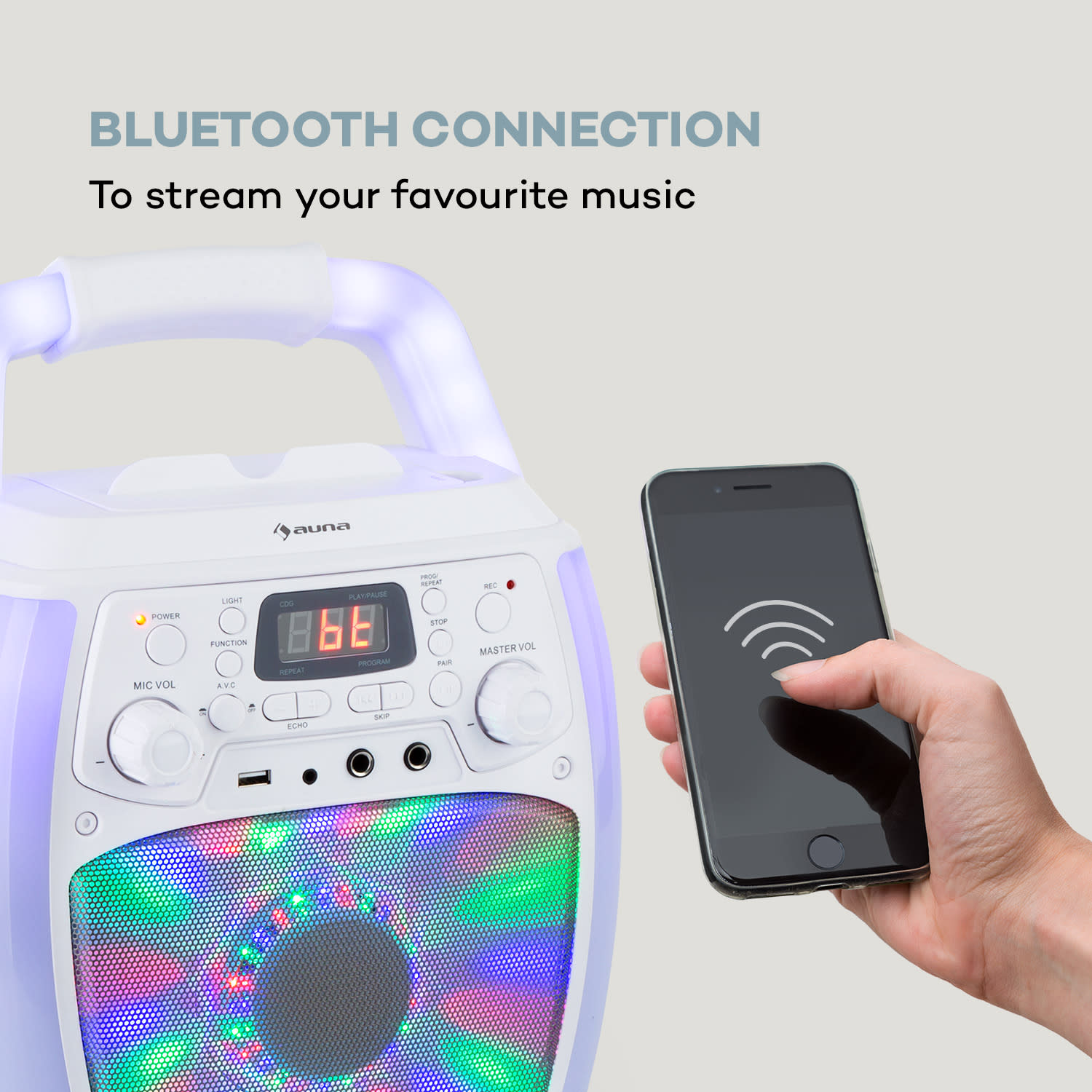 Auna StarMaker Plus, karaoke systém, karaoke zariadenie, bluetooth, USB, CD, LED šou, cinch – Obrázok 2