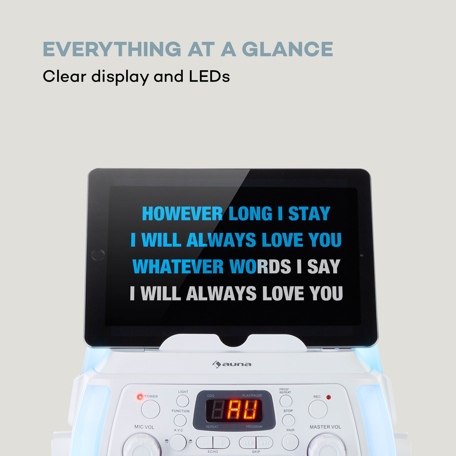 Auna StarMaker Plus, karaoke systém, karaoke zariadenie, bluetooth, USB, CD, LED šou, cinch – Obrázok 3
