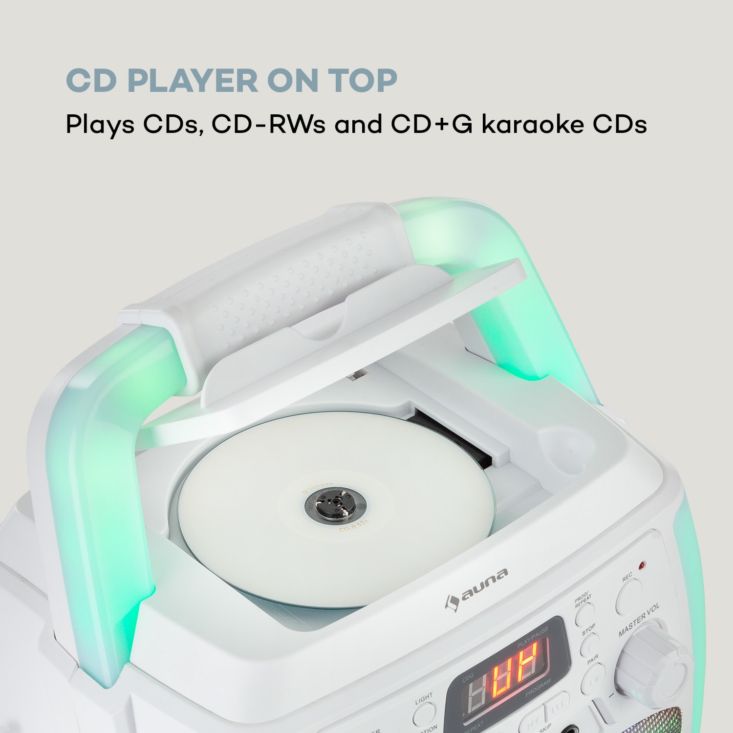 Auna StarMaker Plus, karaoke systém, karaoke zariadenie, bluetooth, USB, CD, LED šou, cinch – Obrázok 4