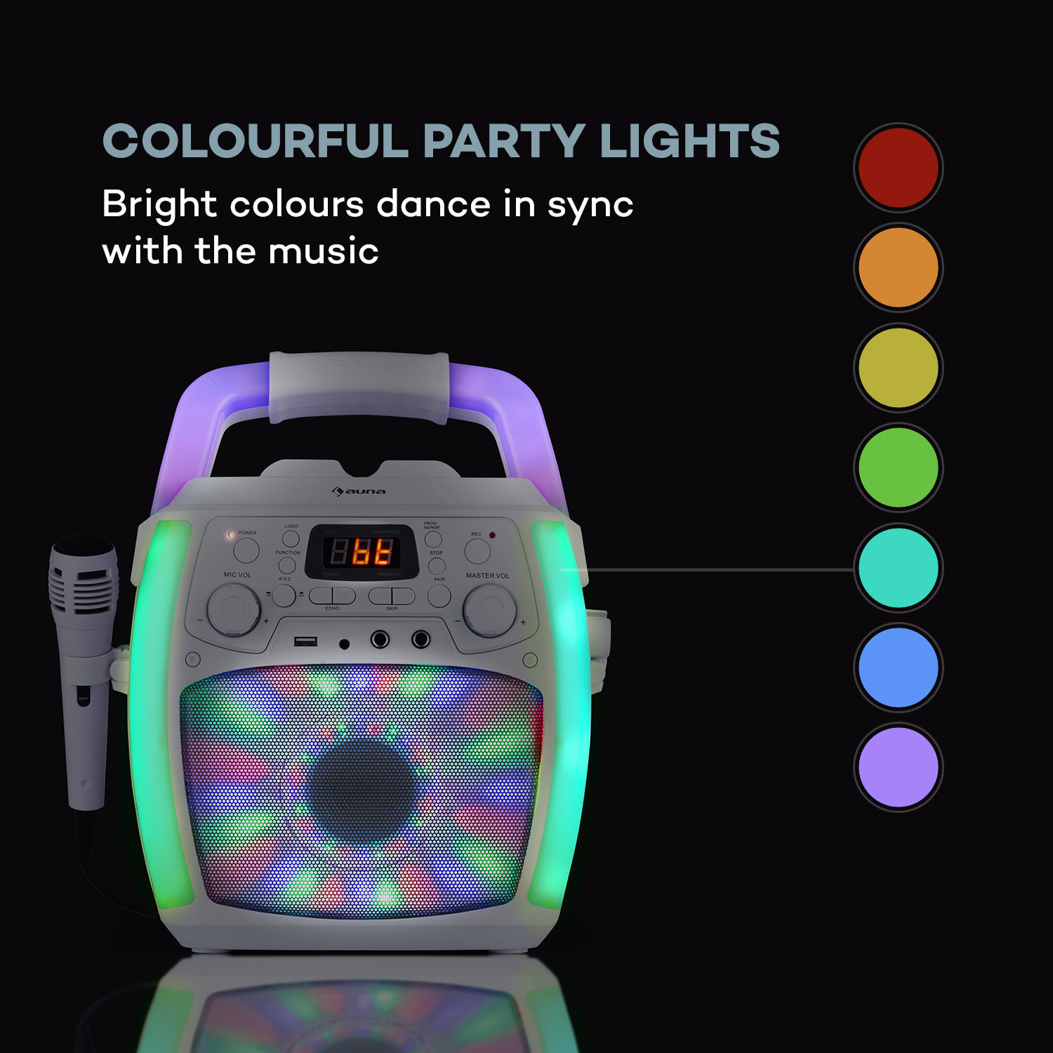 Auna StarMaker Plus, karaoke systém, karaoke zariadenie, bluetooth, USB, CD, LED šou, cinch – Obrázok 5
