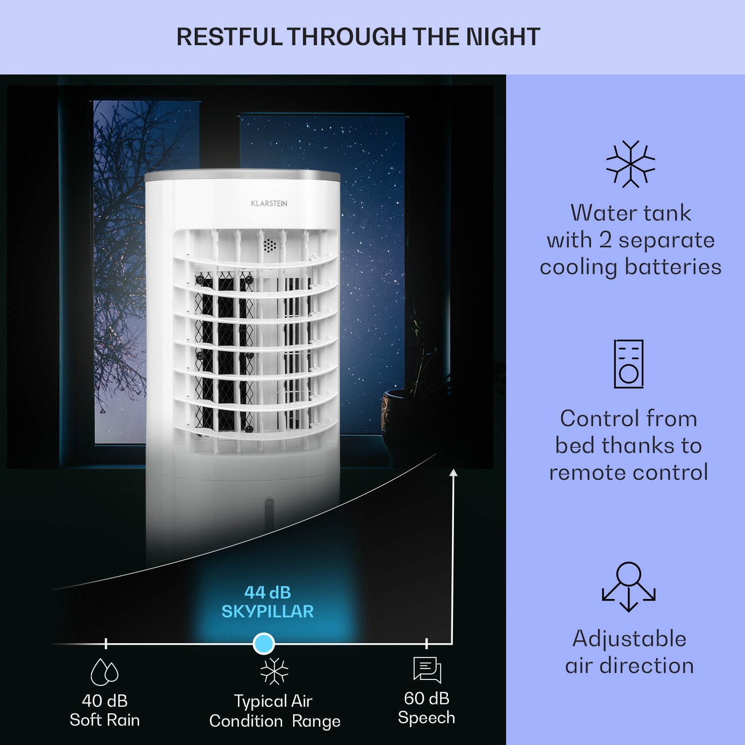 Klarstein Skypillar, 3 v 1 ochladzovač vzduchu, ventilátor, zvlhčovač vzduchu, 5 l, diaľkový ovládač – Obrázok 3