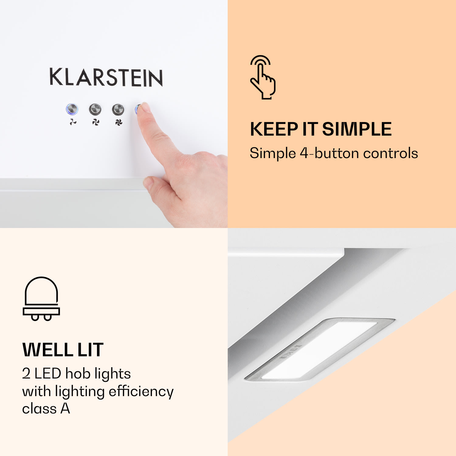 Klarstein Kronleuchter, digestor, 44 cm, ostrovčekový, 596 m³/h, LED panel, A, biely – Obrázok 2