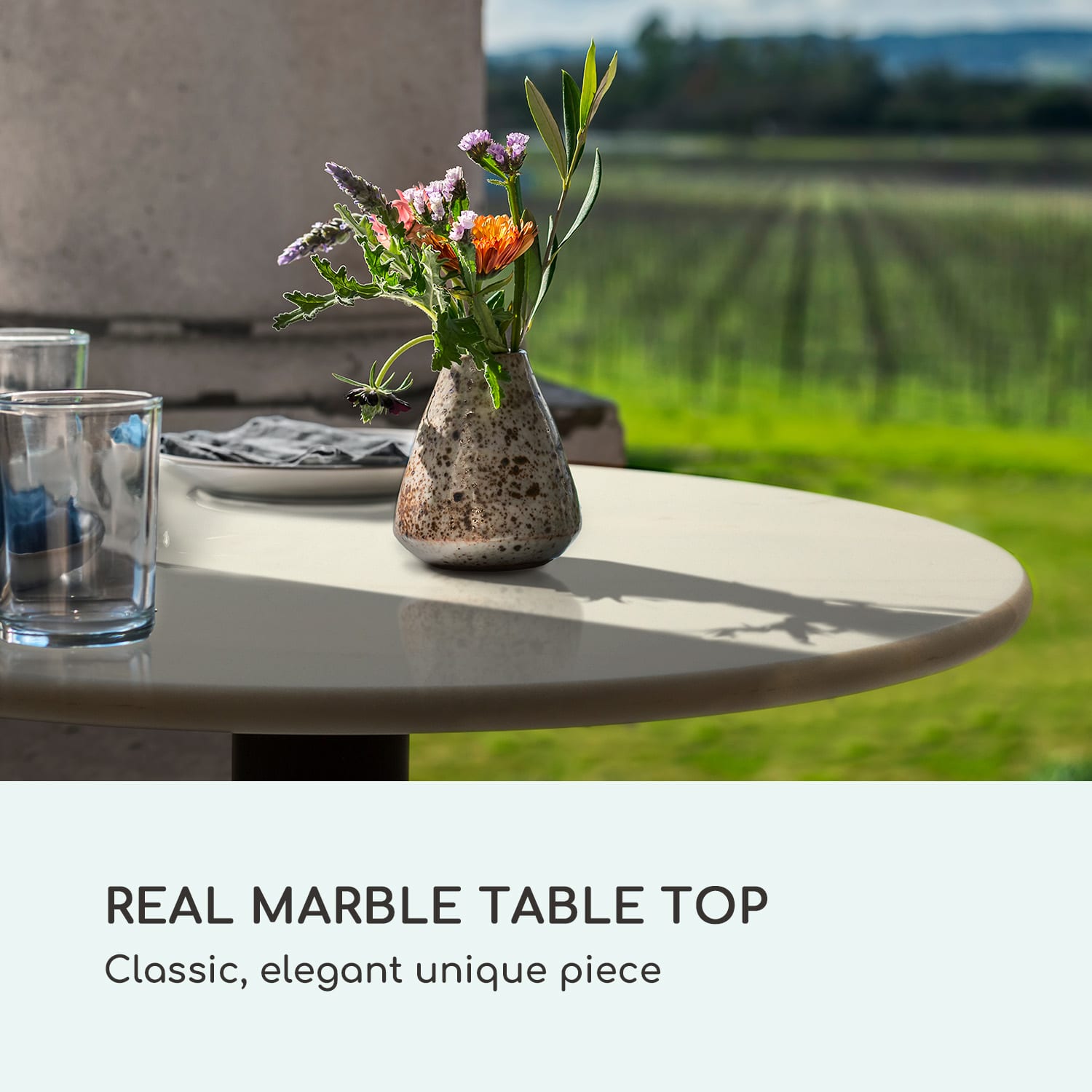 Blumfeldt Patras Pearl, bistro stolík, secesný štýl, mramor, Ø 60 cm, výška 75 cm, liatinový stojan – Obrázok 2