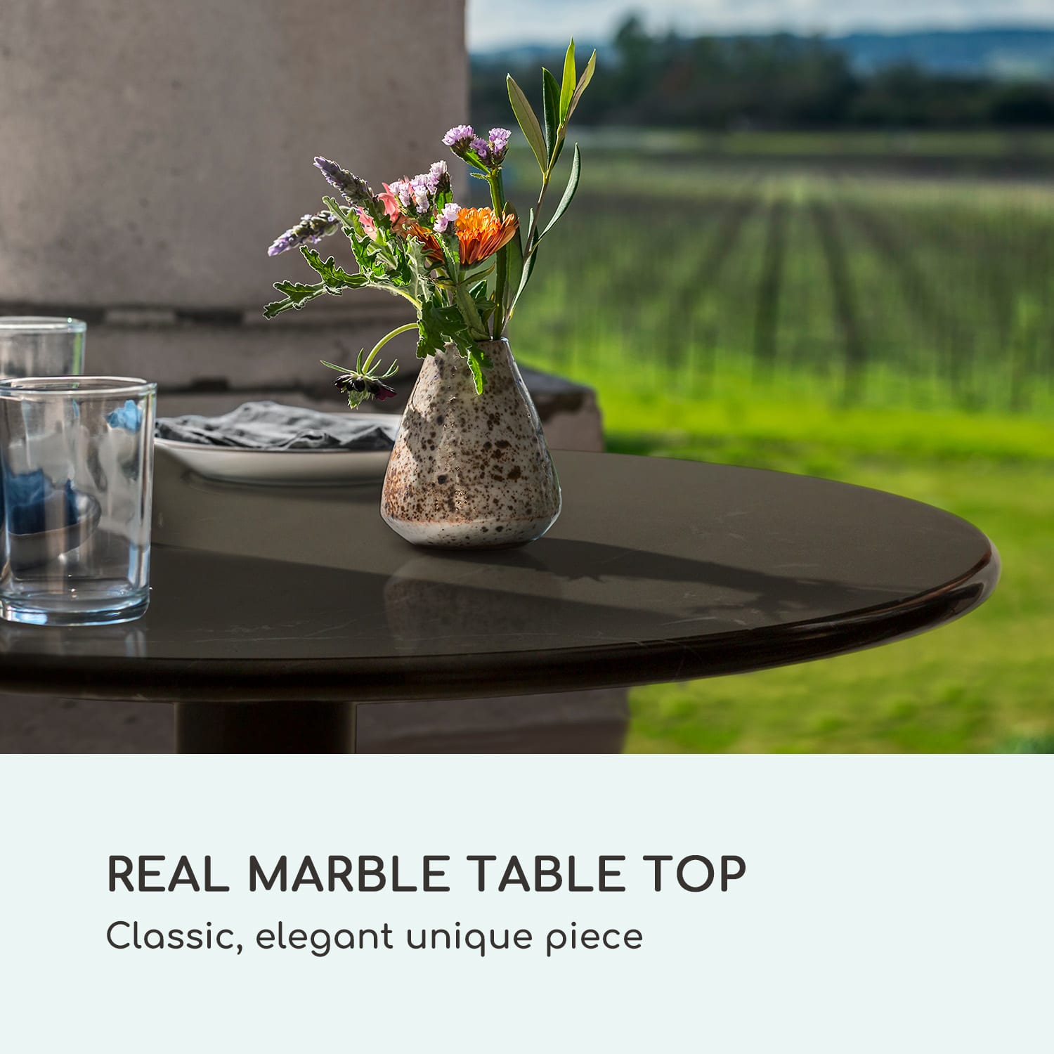 Blumfeldt Patras Pearl, bistro stolík, secesný štýl, mramor, Ø 60 cm, výška 75 cm, liatinový stojan – Obrázok 2