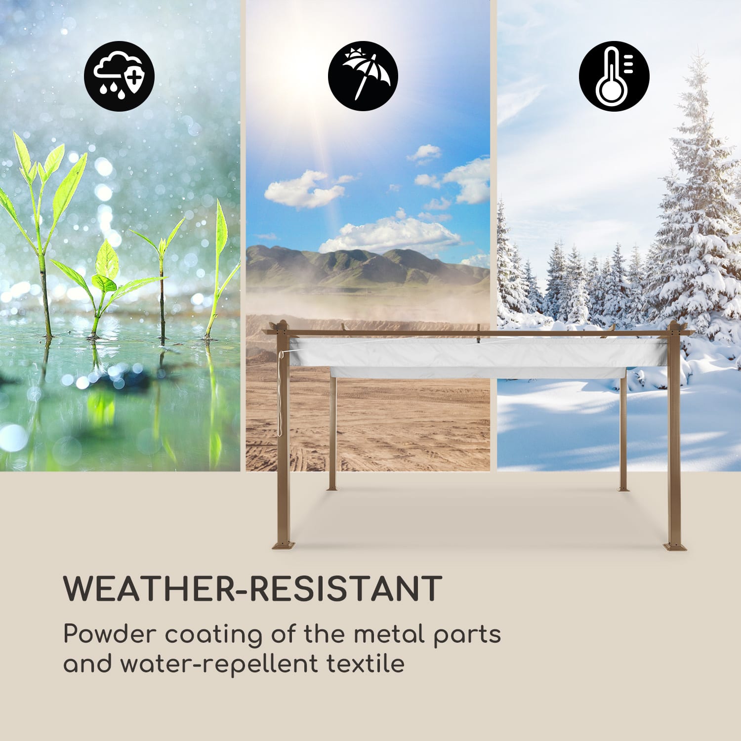 Blumfeldt Pantheon Rust Pergola, náhradná strecha, 200 g/m², polyesterová tkanina, 3 x 4 m, vrátane lankového tiahla – Obrázok 3
