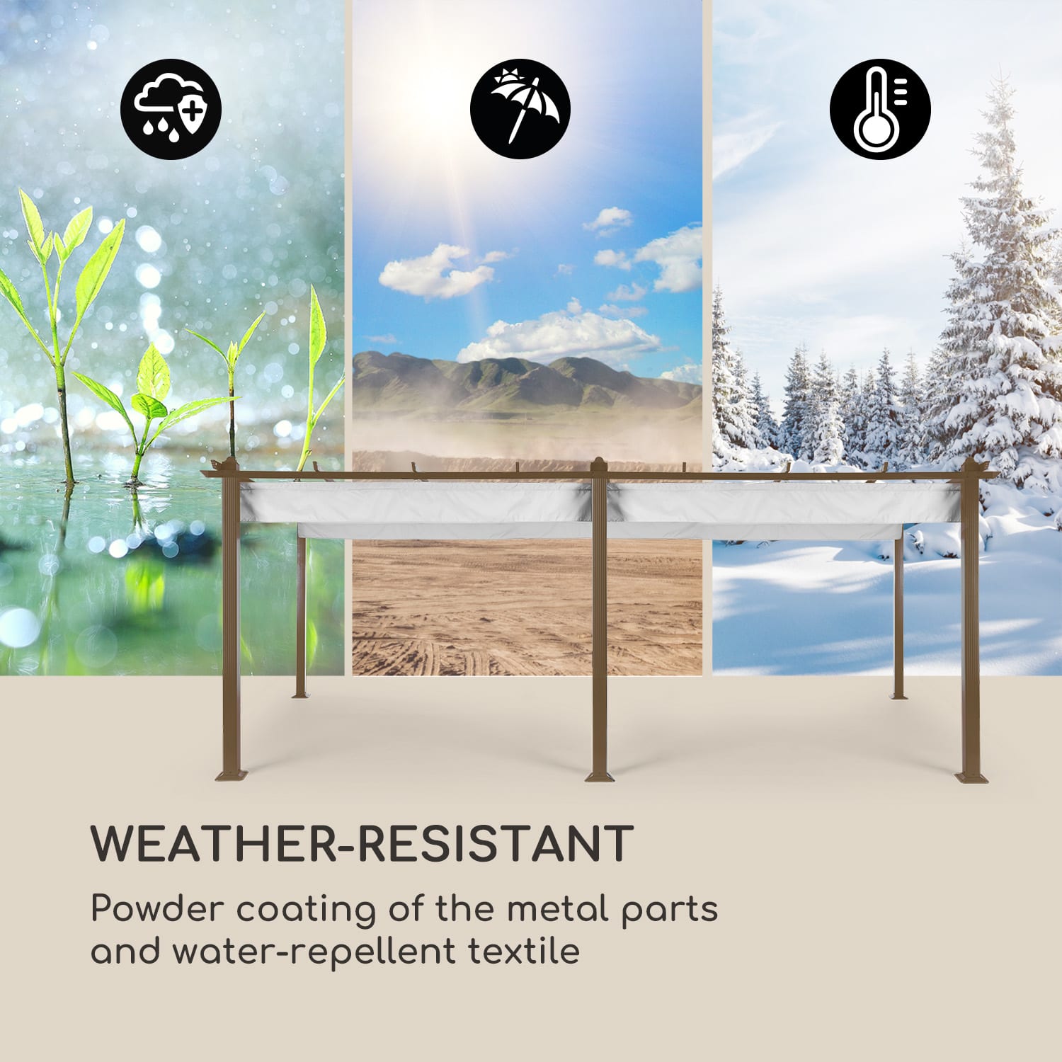 Blumfeldt Pantheon Rust Pergola, náhradná strecha 200 g/m², polyesterová tkanina, 3x6 m, vrátane lankového tiahla – Obrázok 3