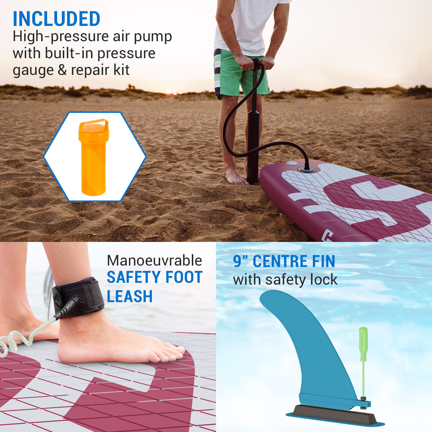 Capital Sports Lanikai Cruiser 10.8, nafukovací paddelboard, súprava so SUP doskou, 330 × 77 × 15 – Obrázok 3