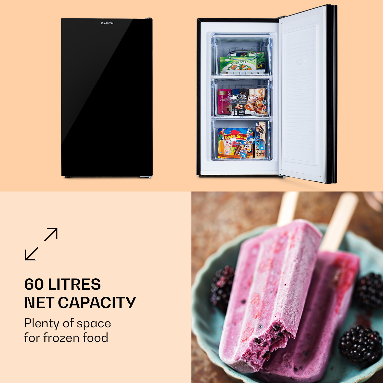 Klarstein Pluto 60L, mraznička, 60 l, 4 hviezdičky, do -18 °C – Obrázok 2